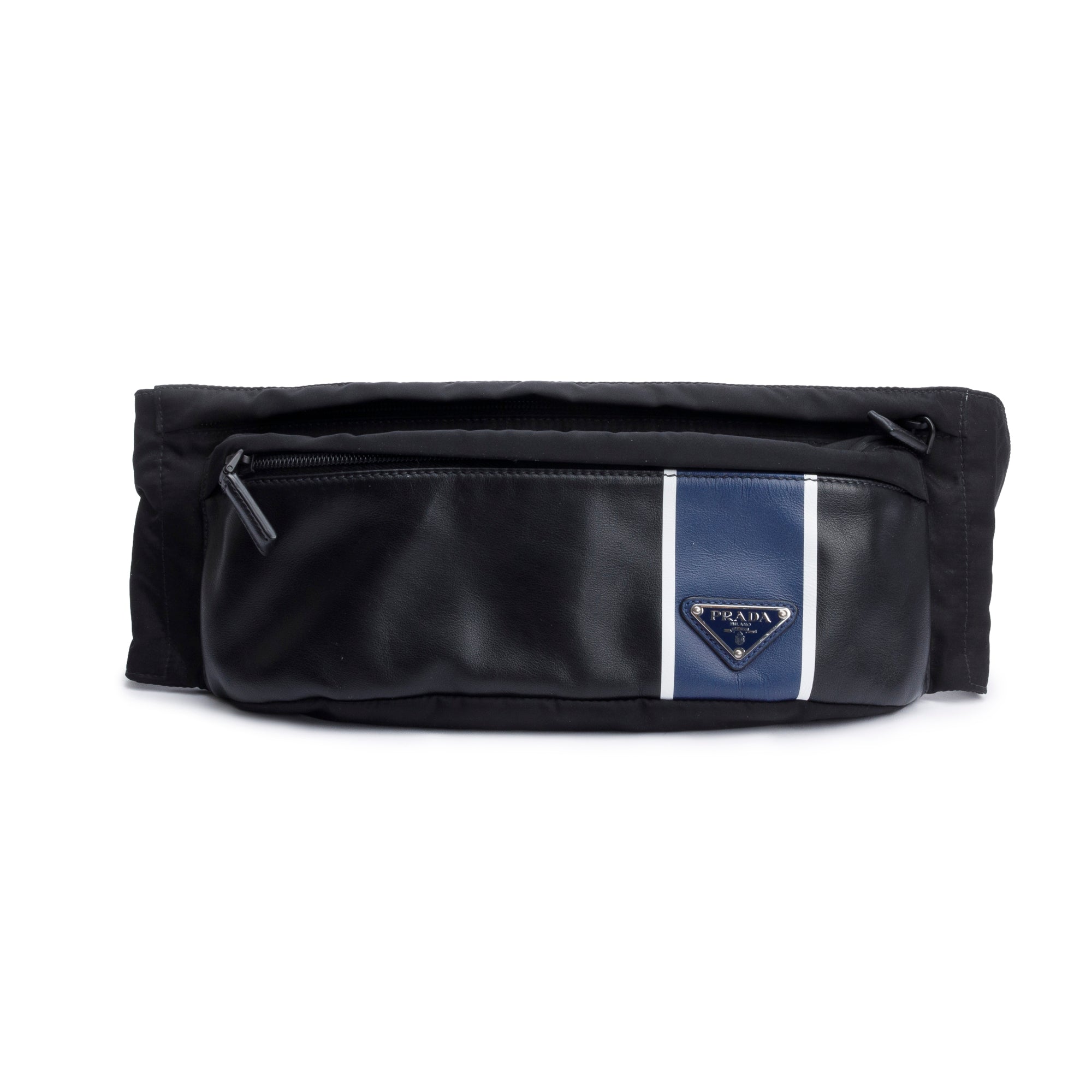Prada Black Nappa Tessuto Nylon Stripe Montagne Belt Bag