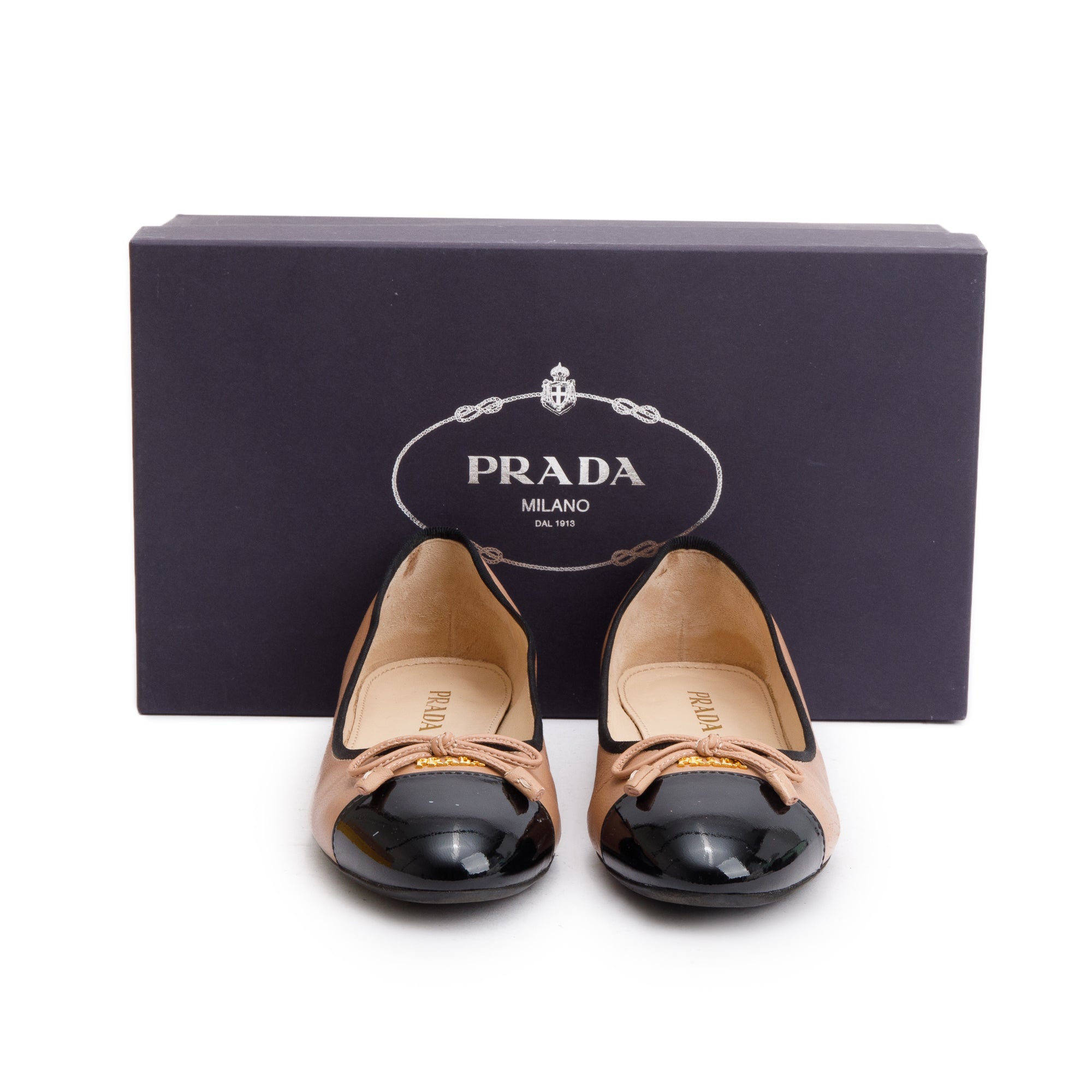 Prada Black Nude Nappa Leather Calzature Donna Ballet Flat Shoes, Size 36 w/ Box