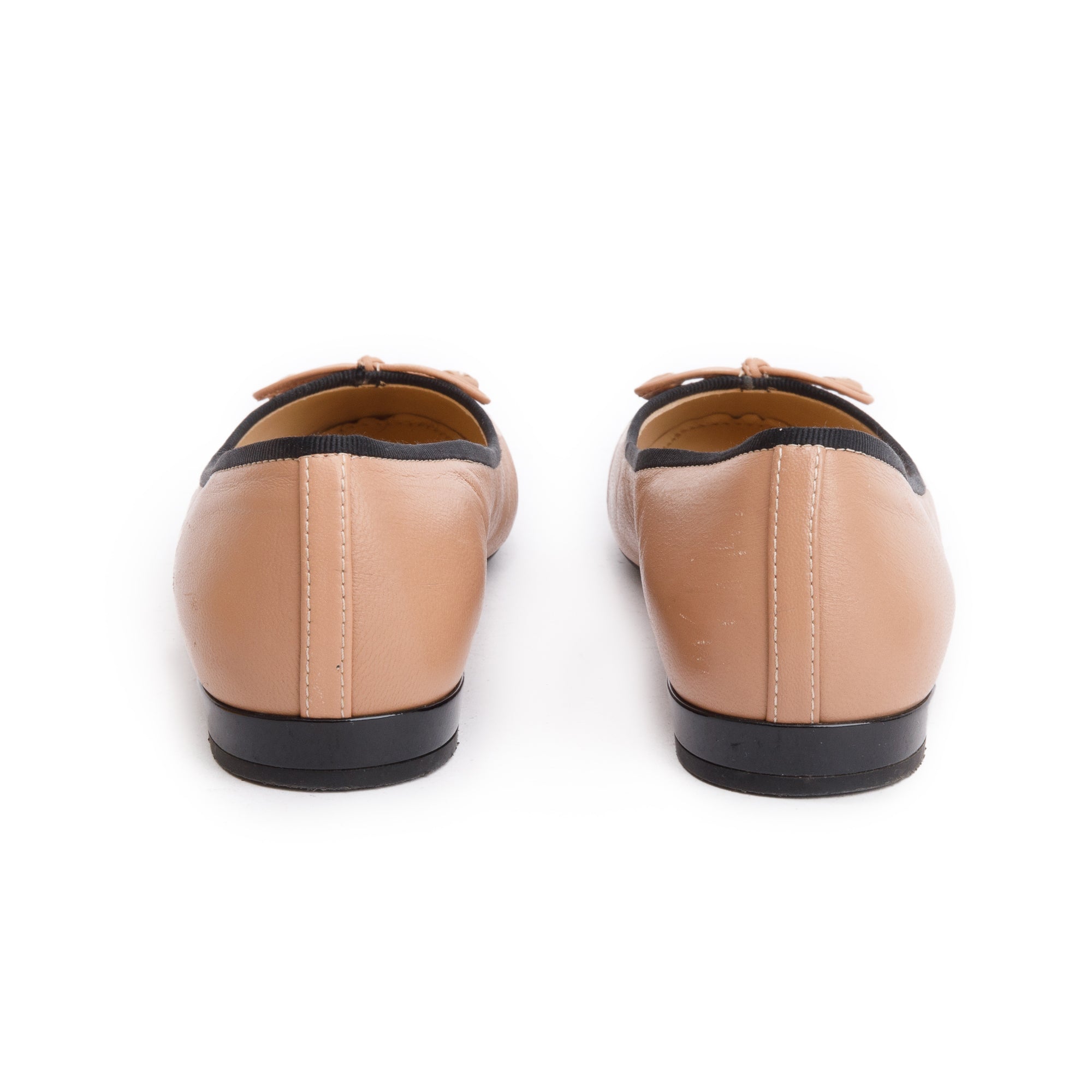 Prada Black Nude Nappa Leather Calzature Donna Ballet Flat Shoes, Size 36 w/ Box