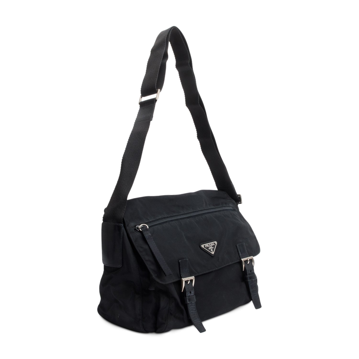 Prada Black Nylon Vela Sport Buckle Messenger Bag
