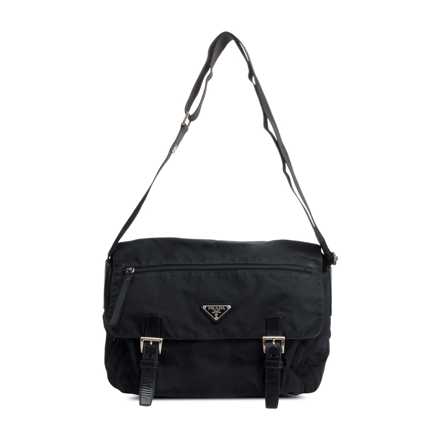 Prada Black Nylon Vela Sport Buckle Messenger Bag