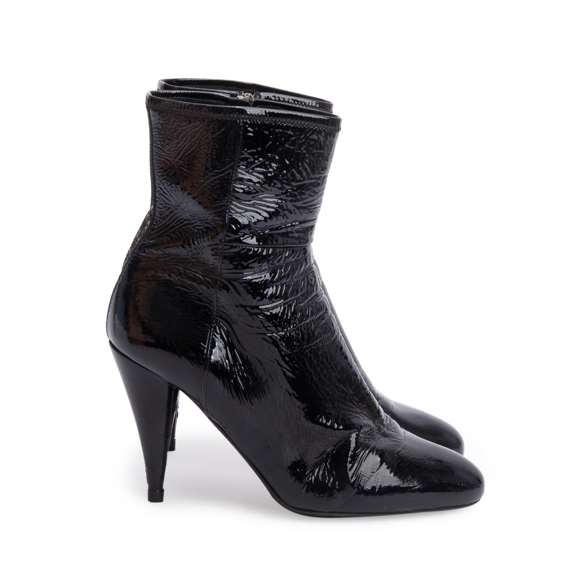 Prada Black Patent Leather Ankle Boots, Size 37.5