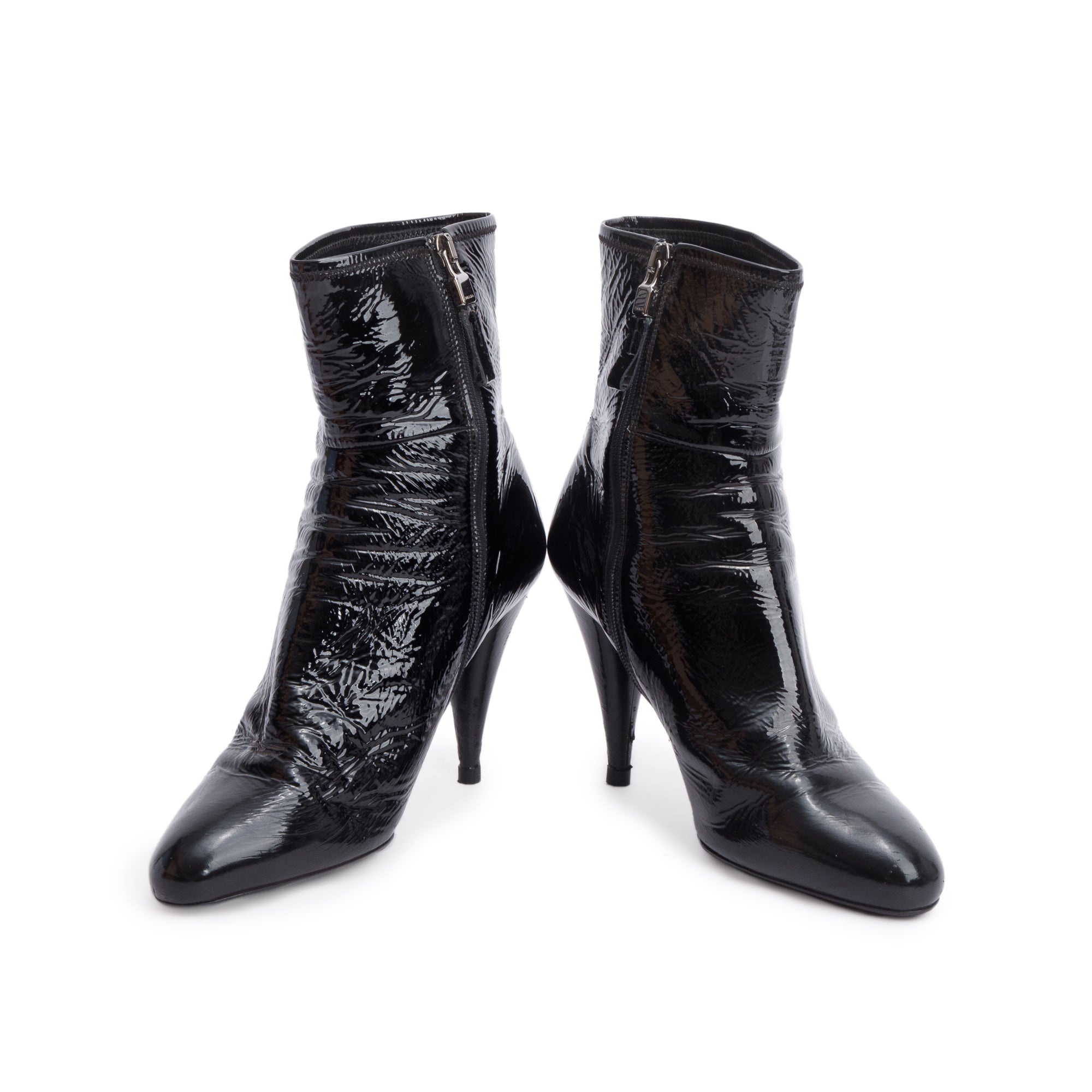 Prada Black Patent Leather Ankle Boots, Size 37.5