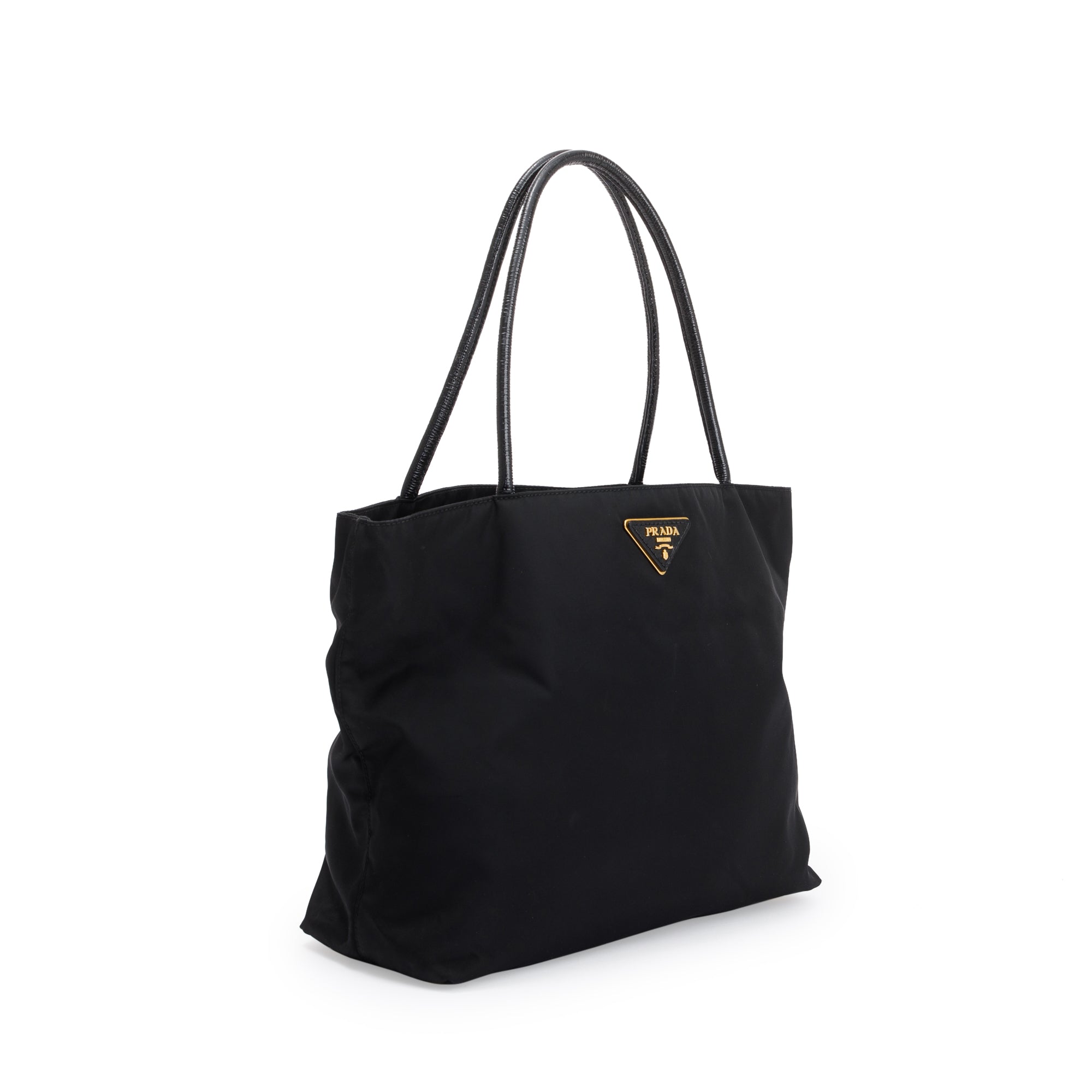 Prada Black Patent Leather Trimmed Tessuto Nylon Tote