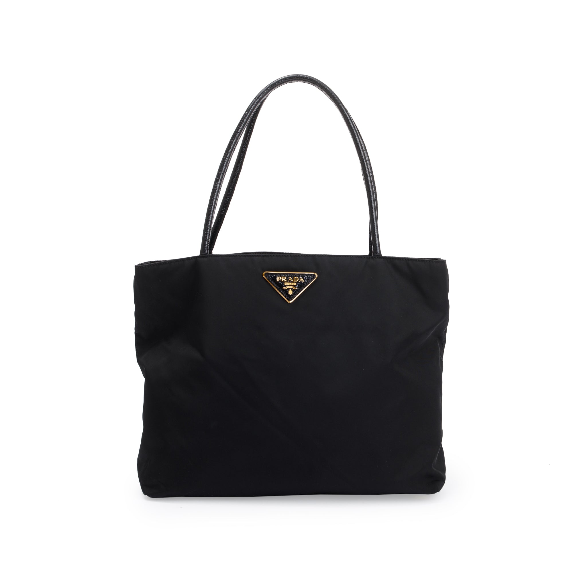 Prada Black Patent Leather Trimmed Tessuto Nylon Tote