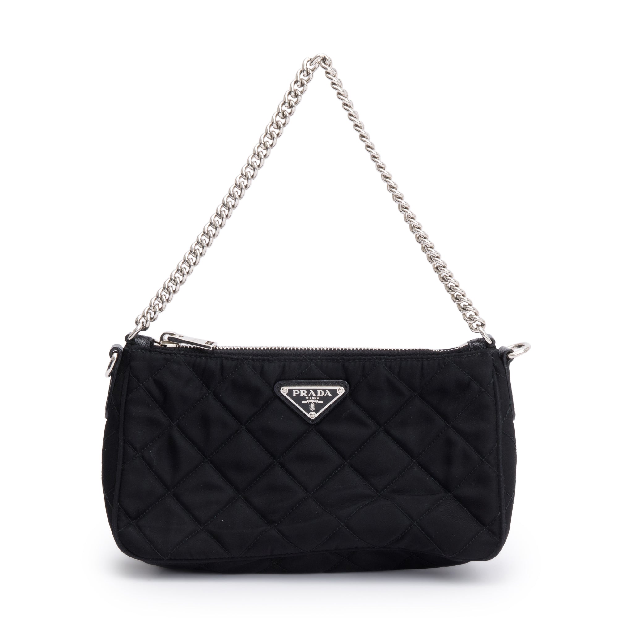 Prada Black Quilted Tessuto Impuntu Chain Crossbody Bag w/ Authenticity Card