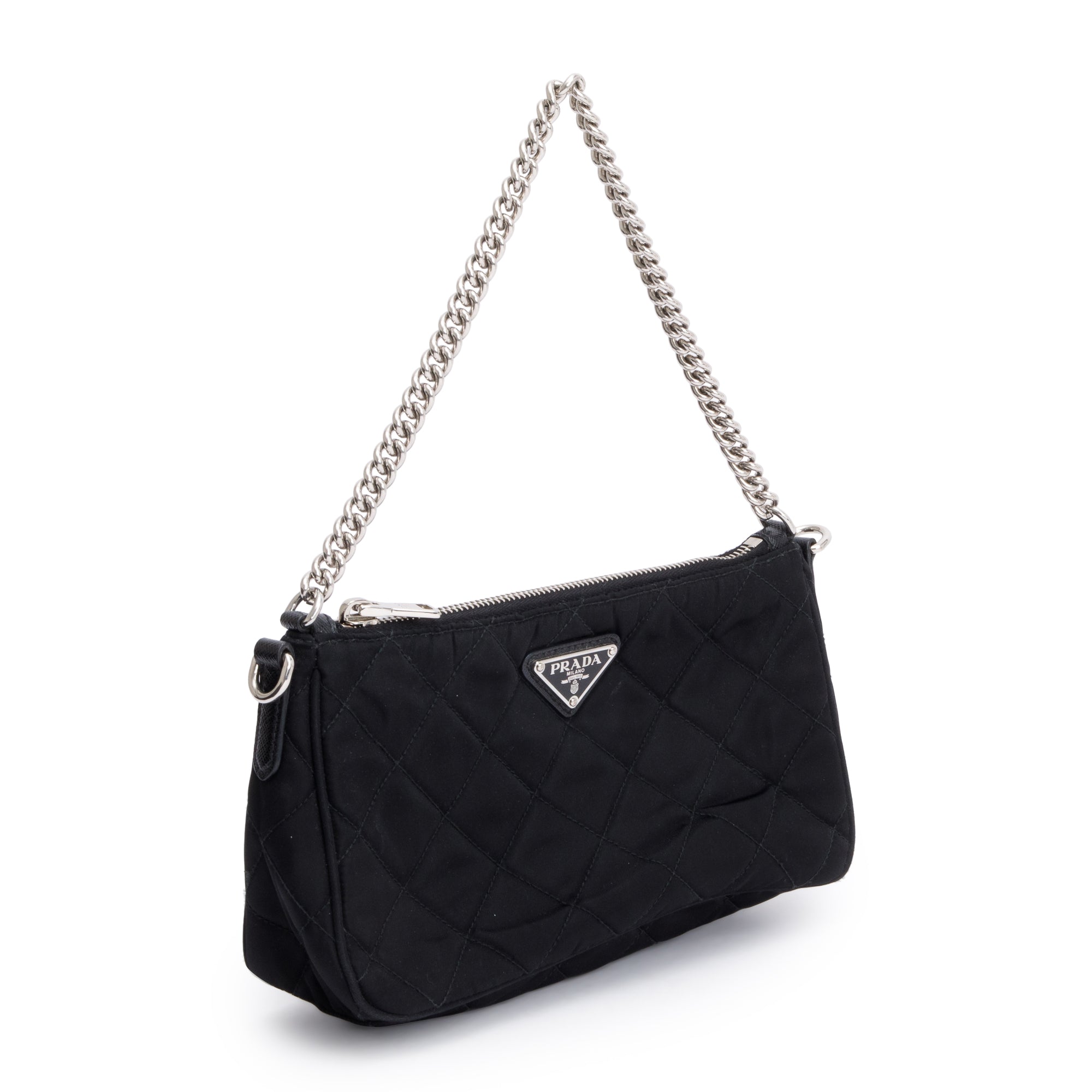 Prada Black Quilted Tessuto Impuntu Chain Crossbody Bag w/ Authenticity Card