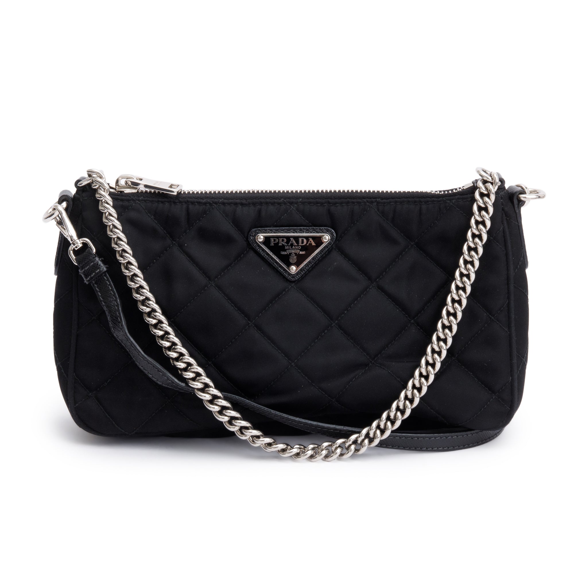 Prada Black Quilted Tessuto Impuntu Chain Crossbody Bag w/ Authenticity Card
