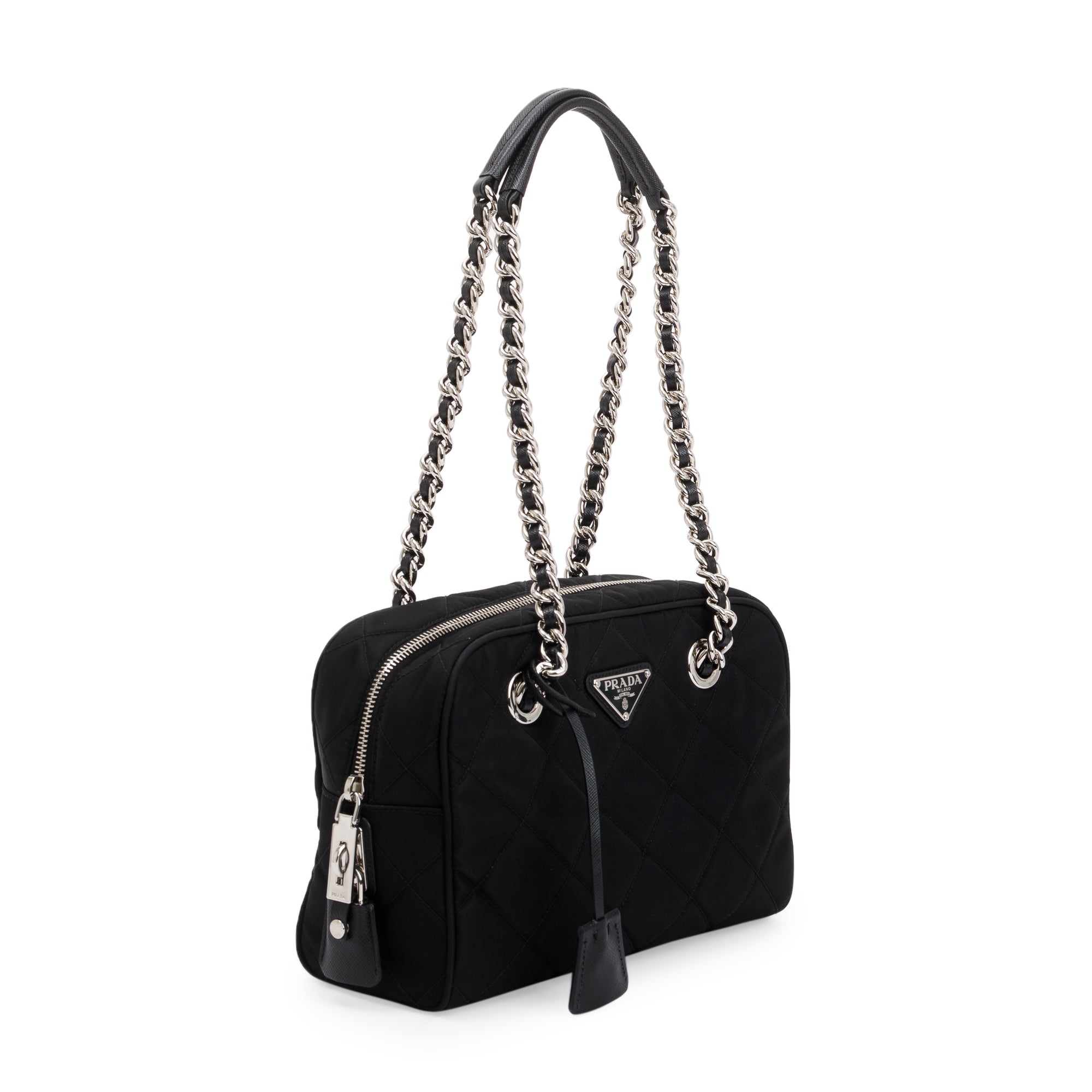 Prada Black Quilted Tessuto Impuntu Chain Shoulder Bag w/ Authenticity Card