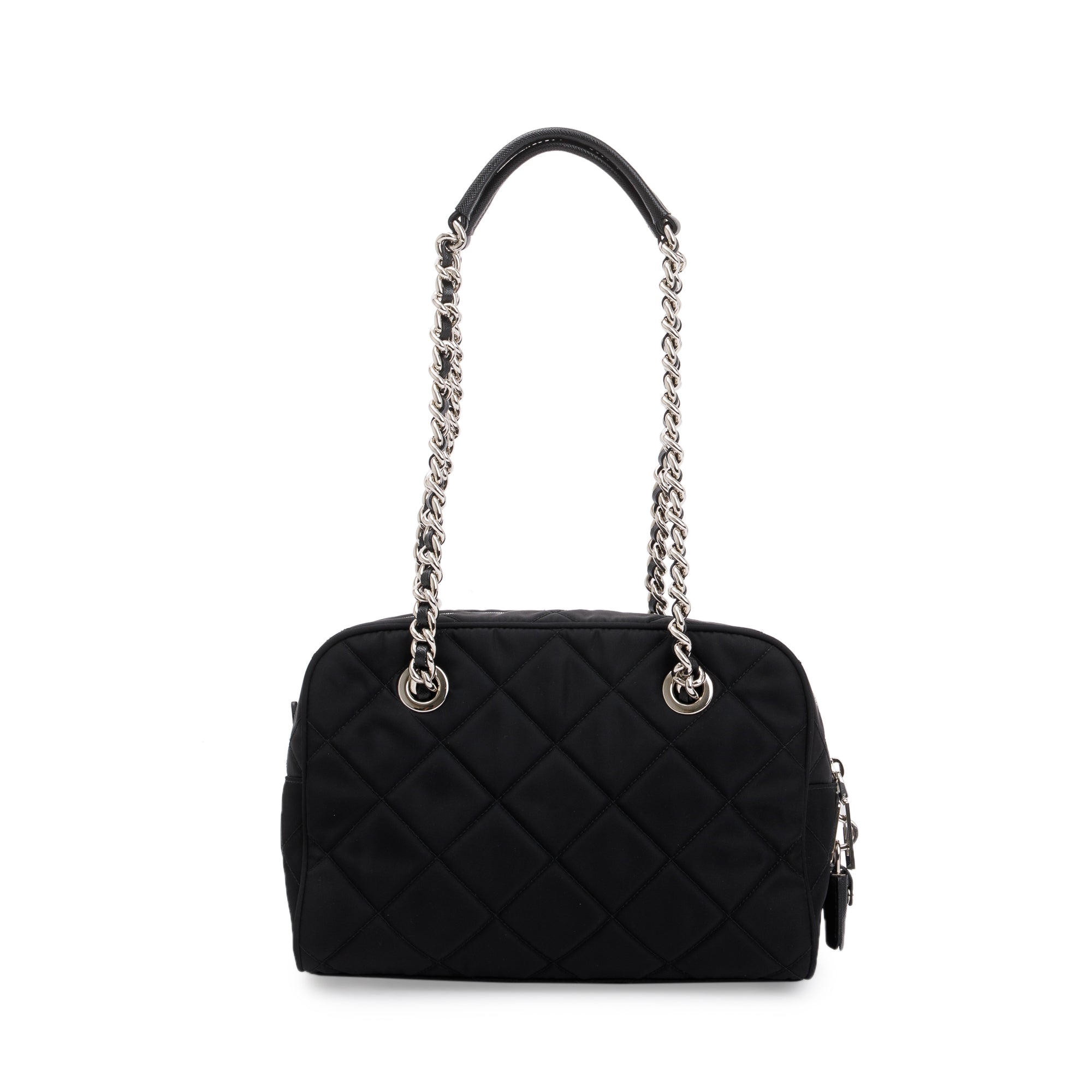 Prada Black Quilted Tessuto Impuntu Chain Shoulder Bag w/ Authenticity Card