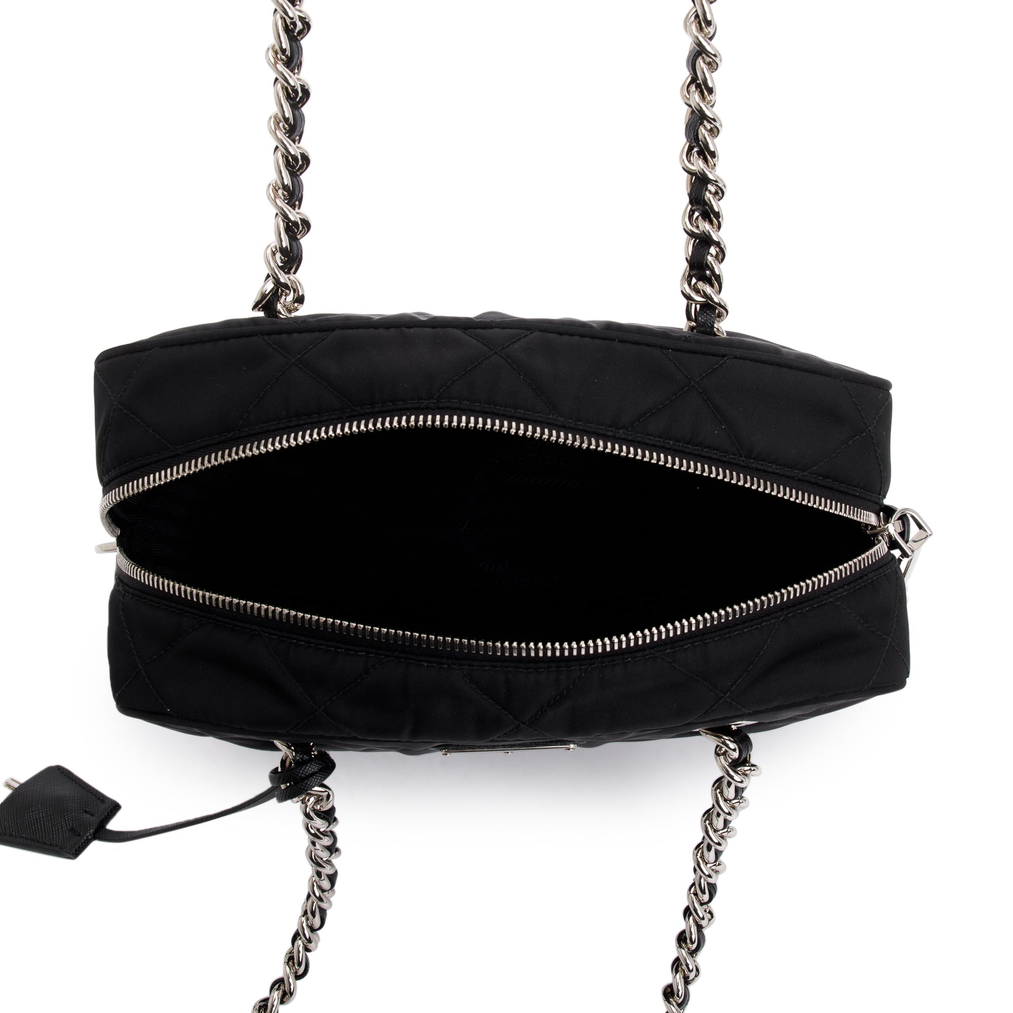 Prada Black Quilted Tessuto Impuntu Chain Shoulder Bag w/ Authenticity Card