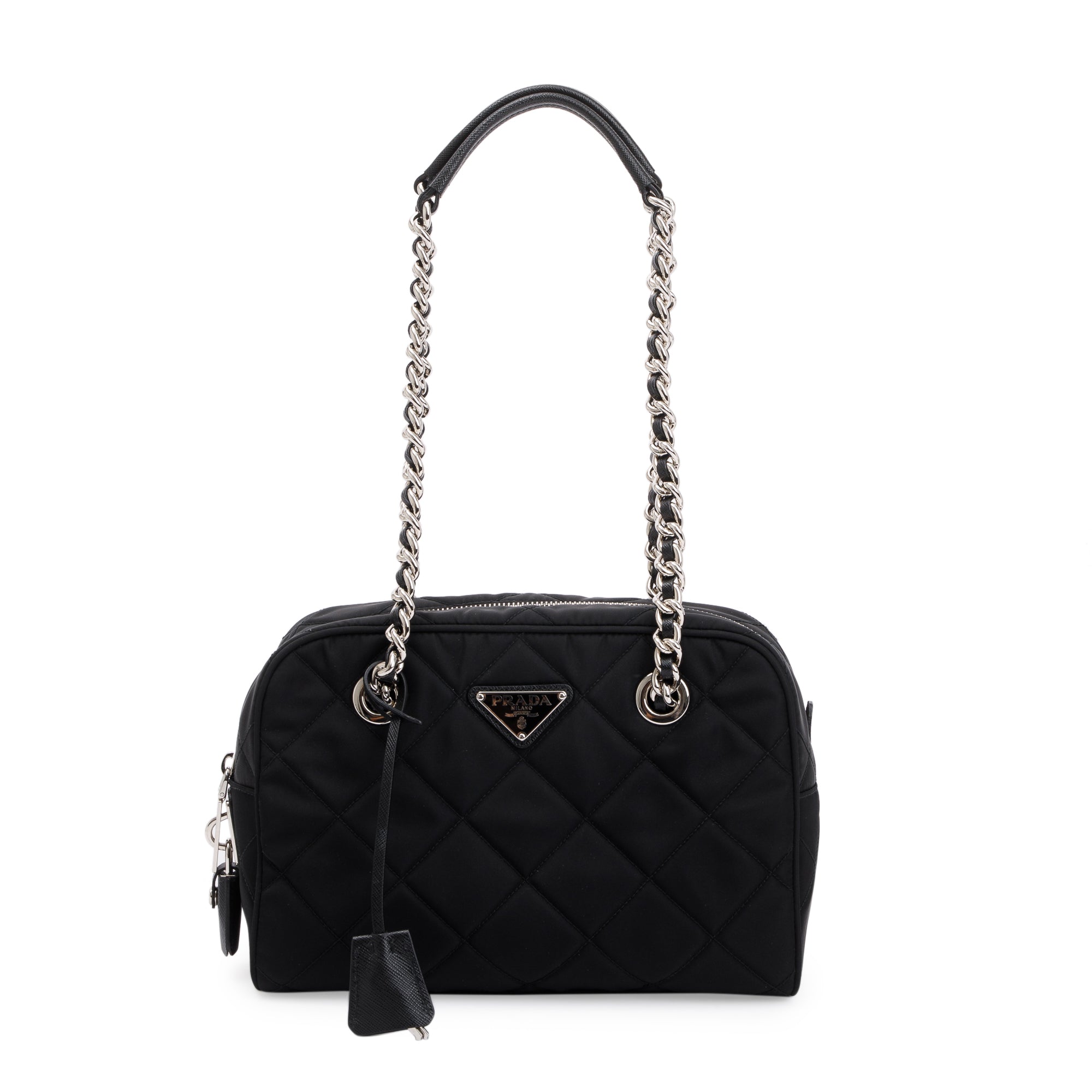 Prada Black Quilted Tessuto Impuntu Chain Shoulder Bag w/ Authenticity Card