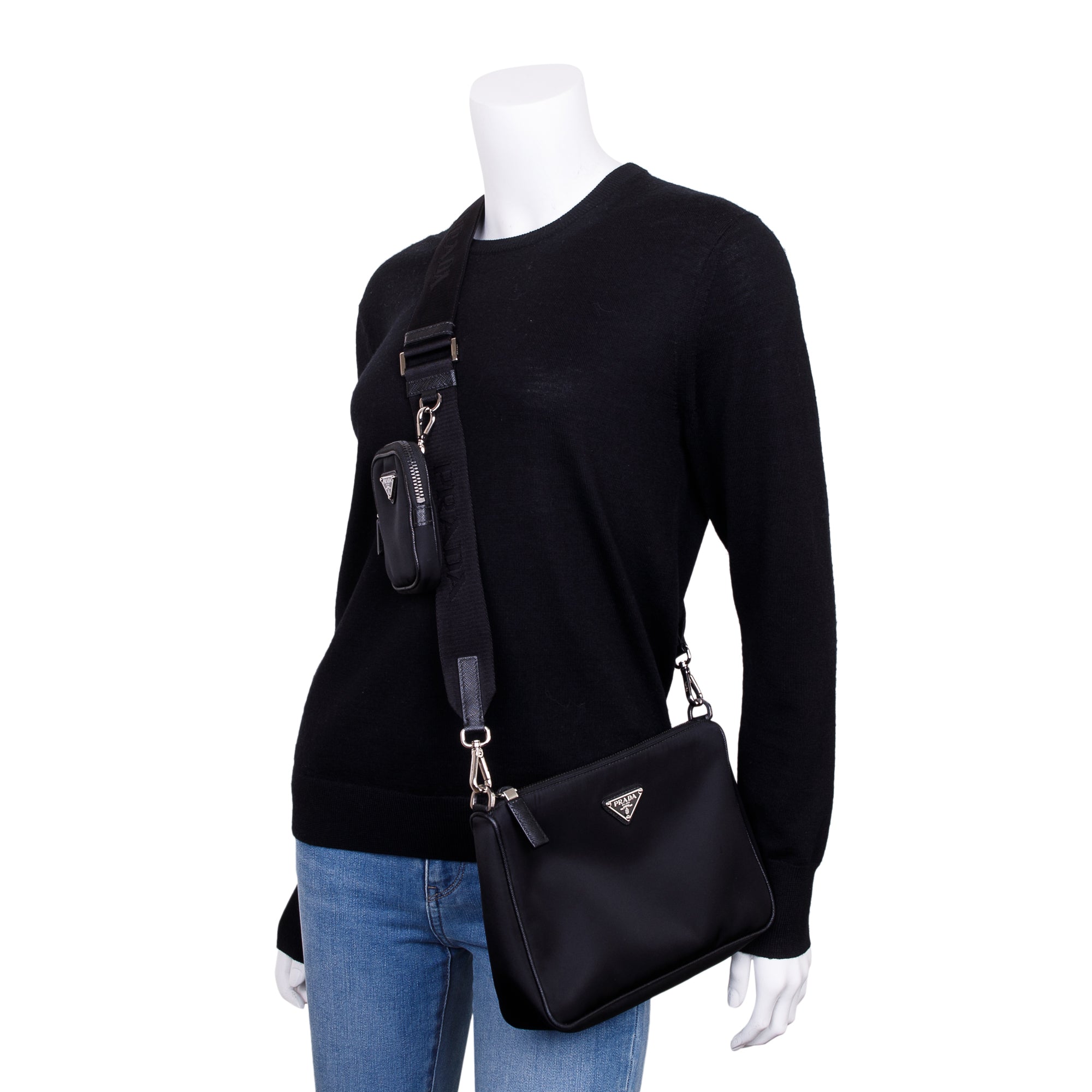 Prada Black Re-Edition 2000 Nylon Messenger Bag