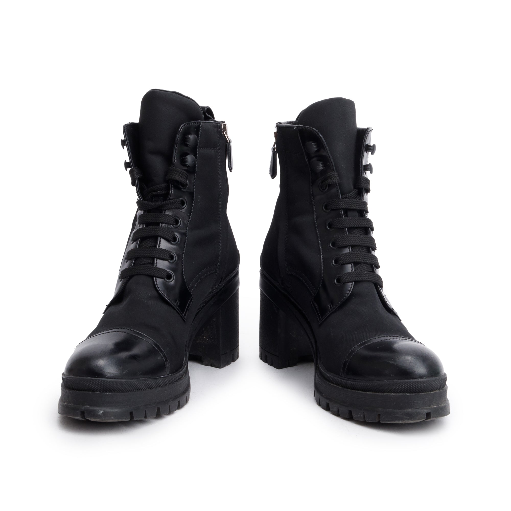 Prada Black Re-Nylon and Leather Combat Boots, Size 40