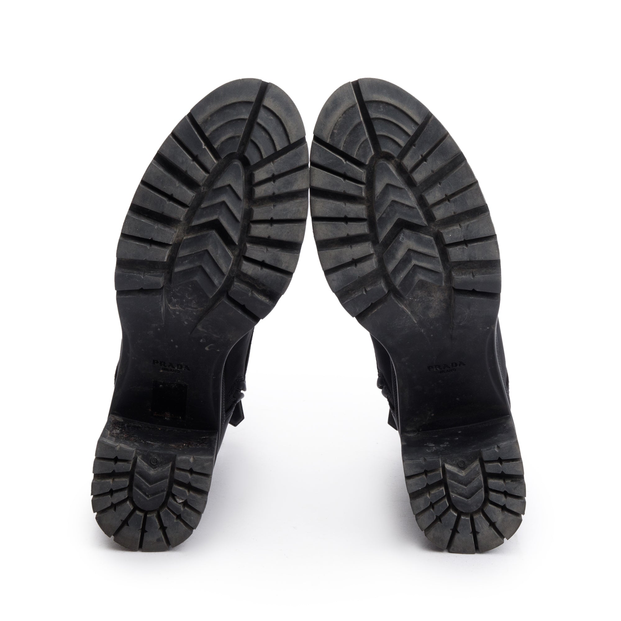 Prada Black Re-Nylon and Leather Combat Boots, Size 40