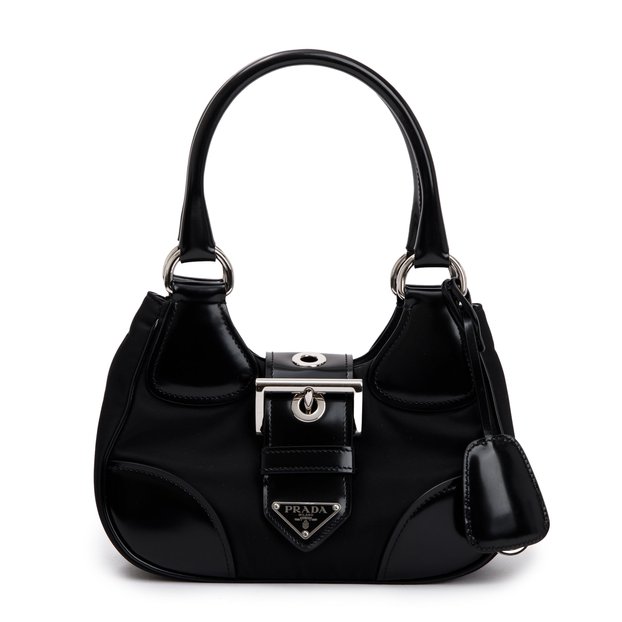 Prada Black Re-Nylon and Leather Moon Bag