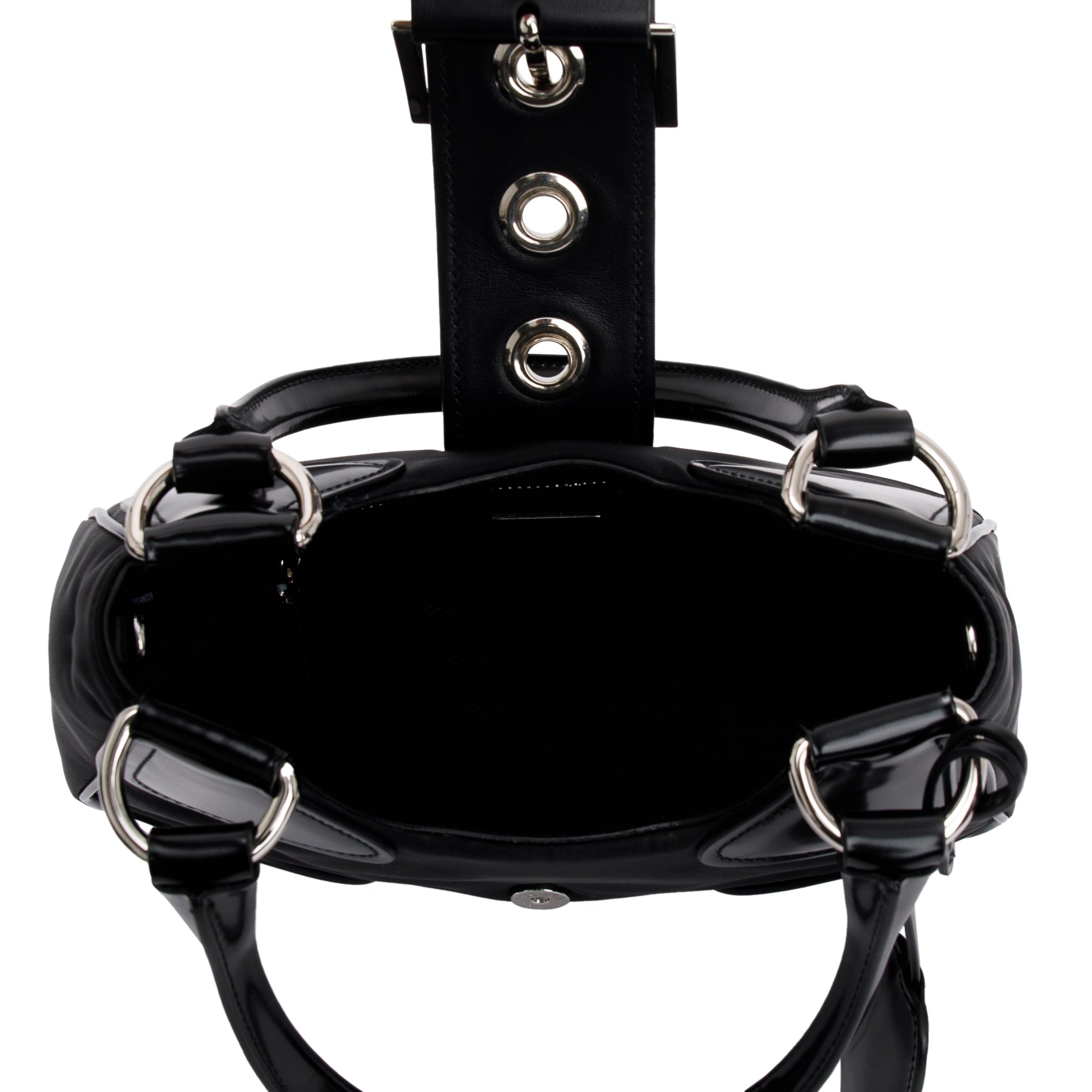 Prada Black Re-Nylon and Leather Moon Bag