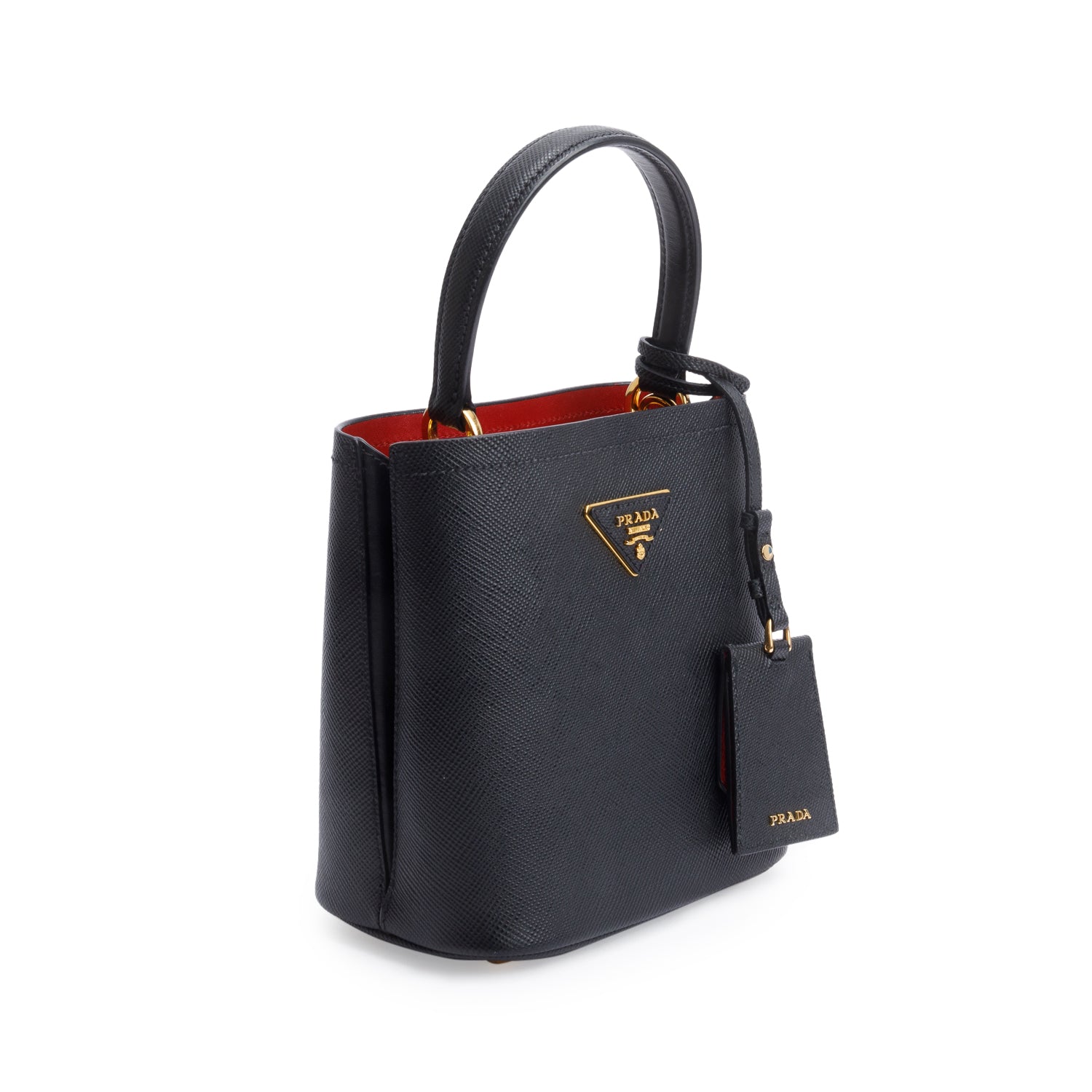 Prada Black Saffiano Cuir Small Panier Bag w/ Strap & Box