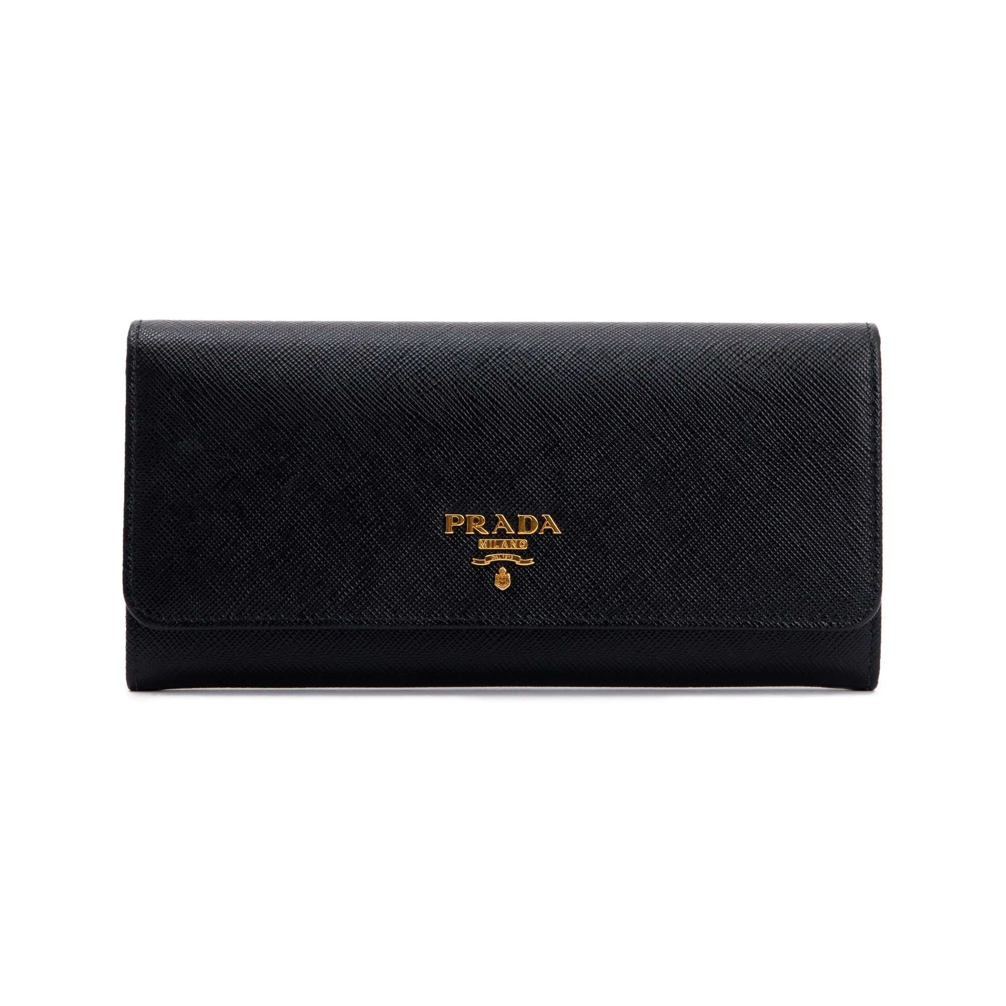 Prada Black Saffiano Leather Continental Wallet w/ Insert & Box