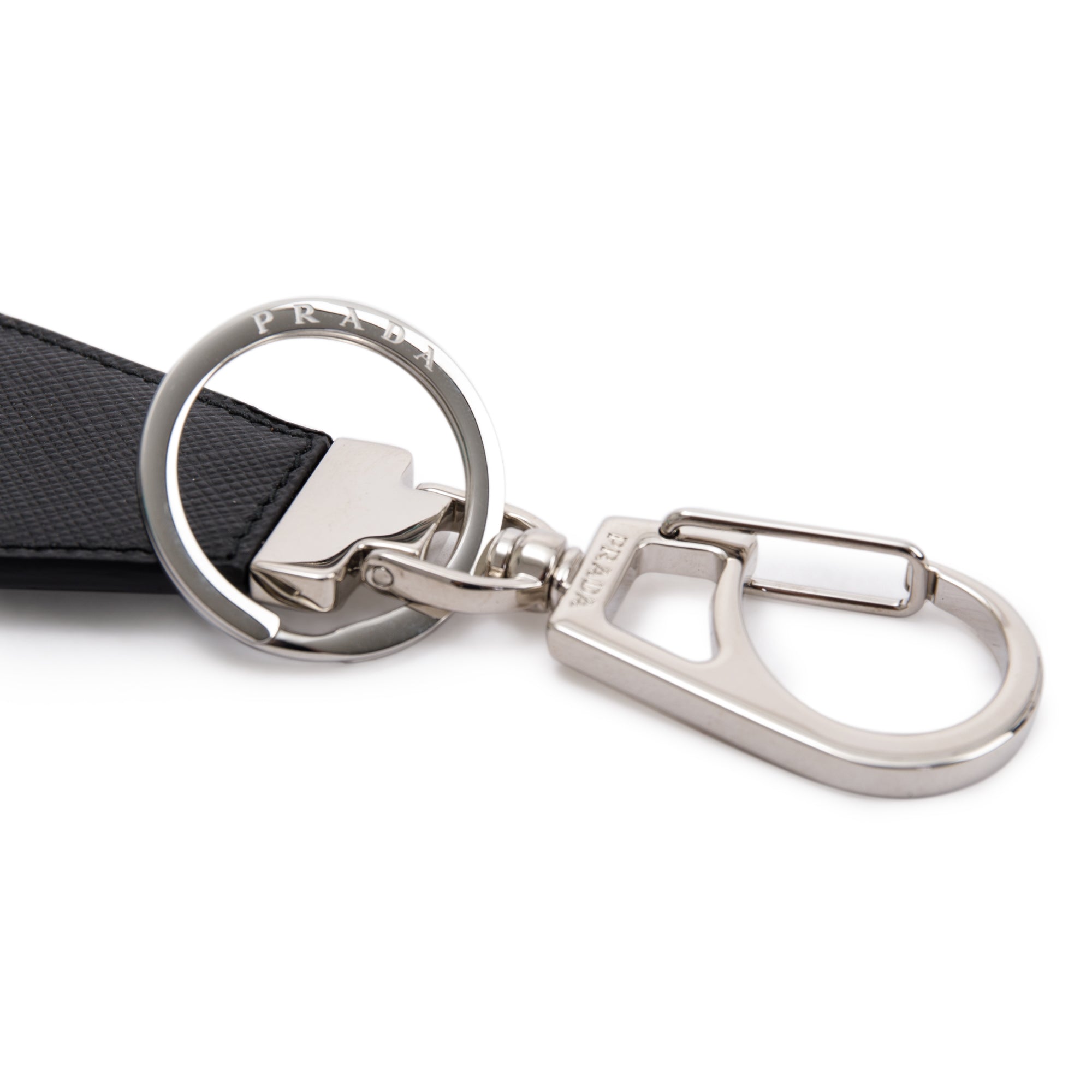 Prada Black Saffiano Leather Logo Keychain w/ Box