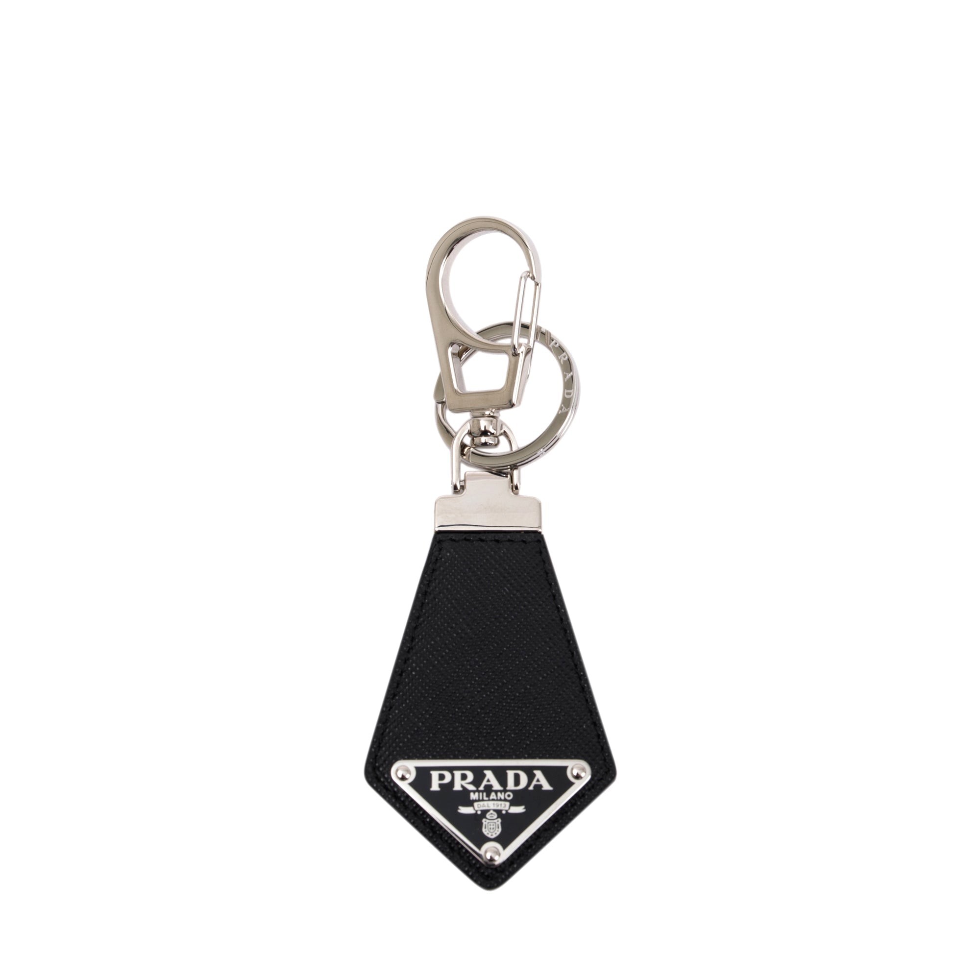 Prada Black Saffiano Leather Logo Keychain w/ Box