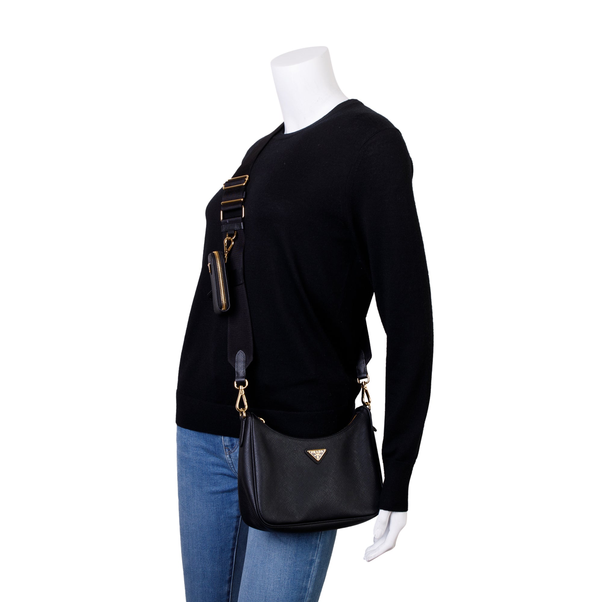 Prada Black Saffiano Leather Re-Edition 2005 Shoulder Bag