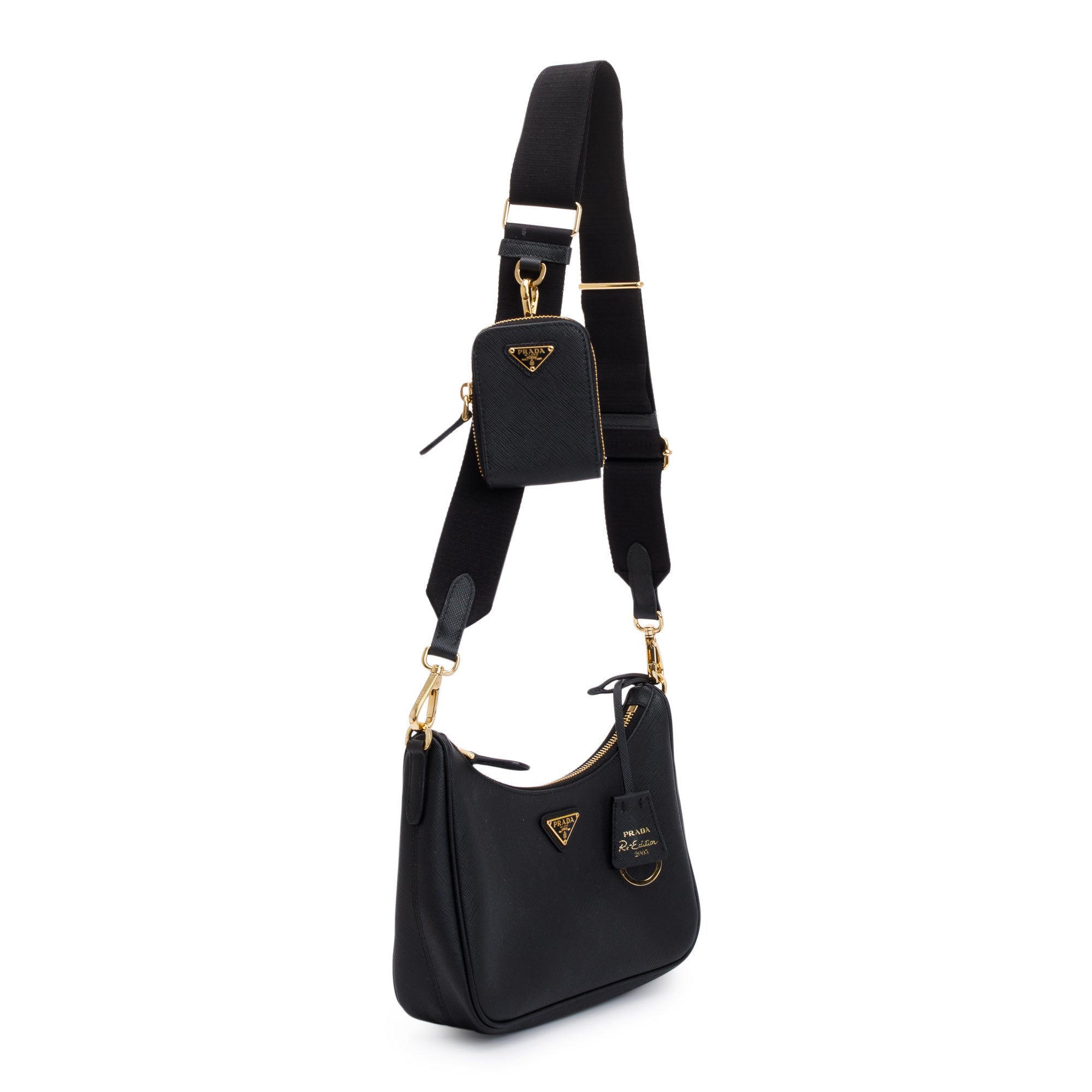 Prada Black Saffiano Leather Re-Edition 2005 Shoulder Bag