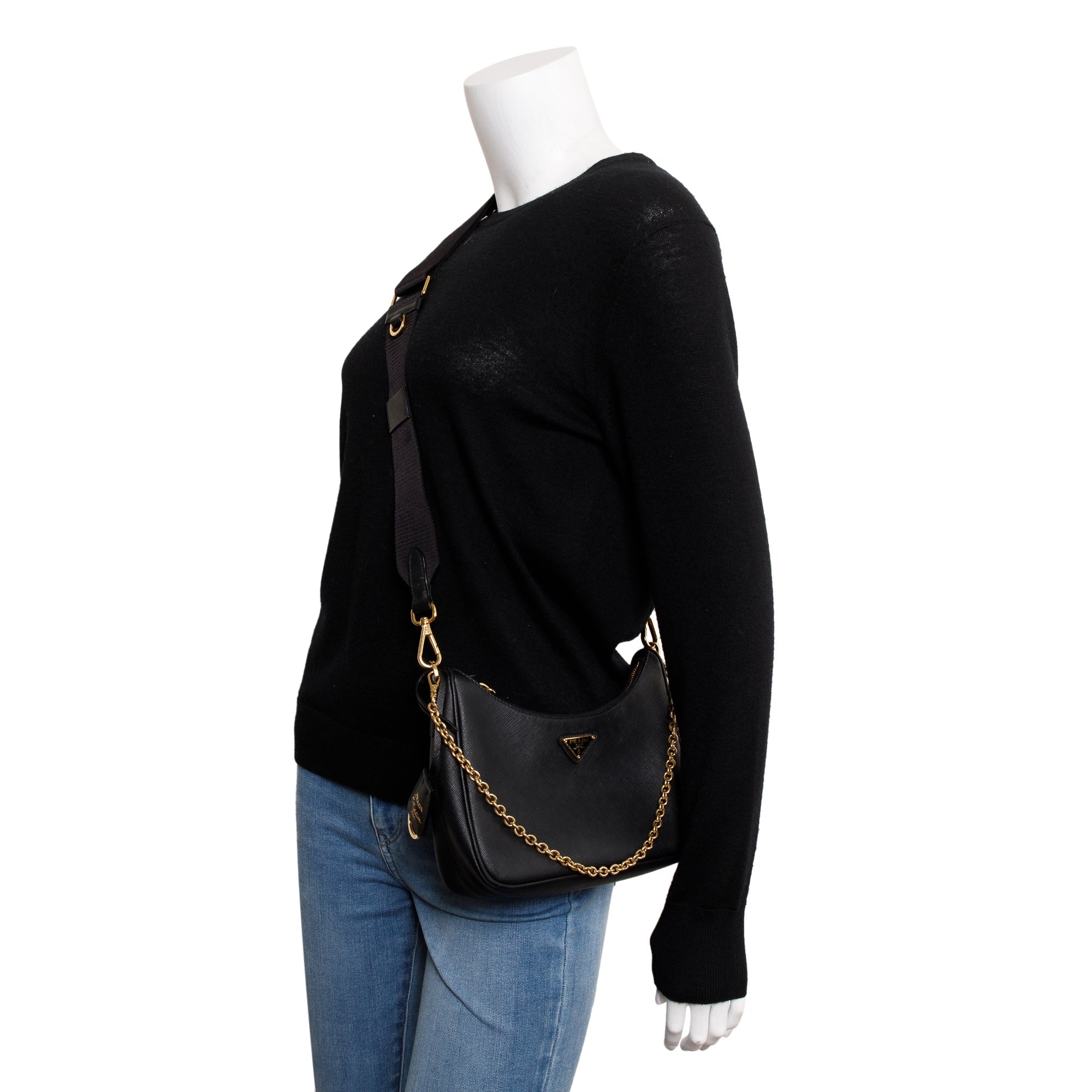 Prada Black Saffiano Leather Re-Edition 2005 Shoulder Bag w/ Box