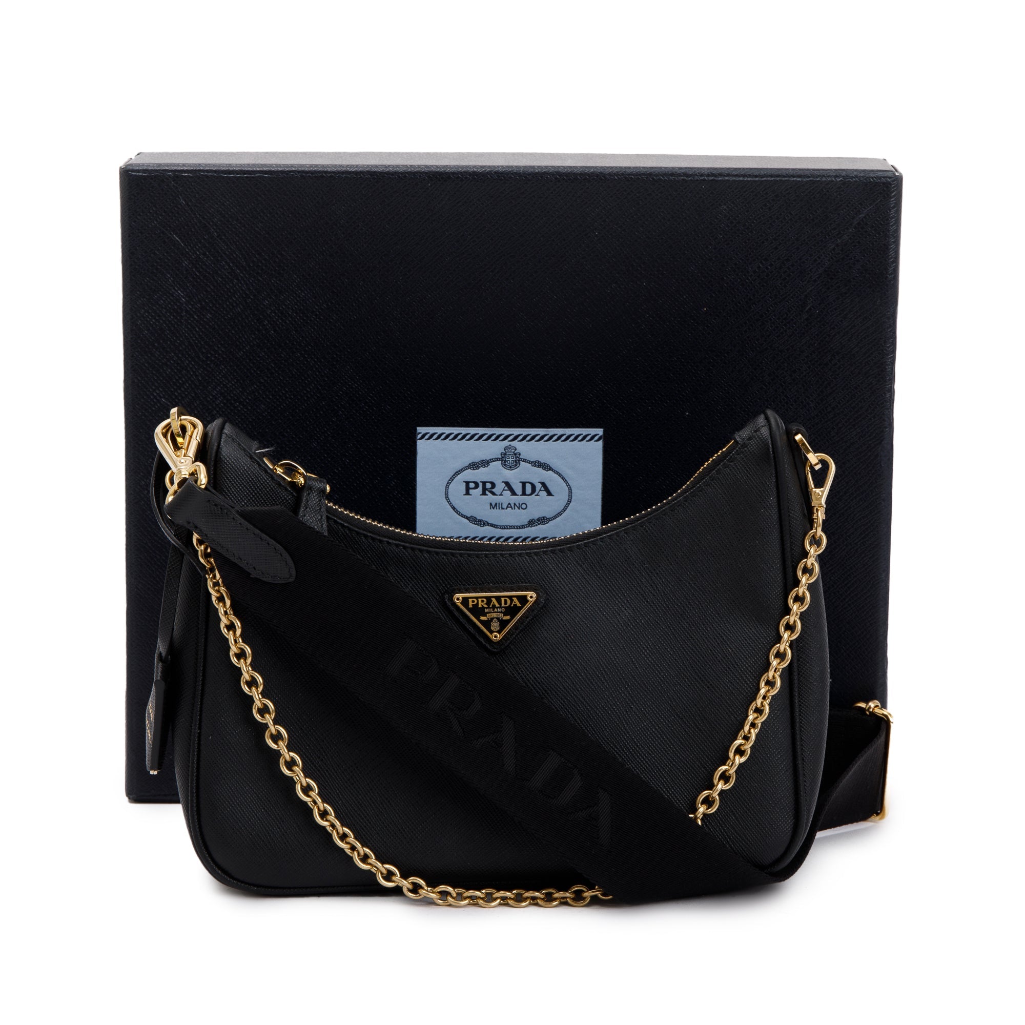Prada Black Saffiano Leather Re-Edition 2005 Shoulder Bag w/ Box