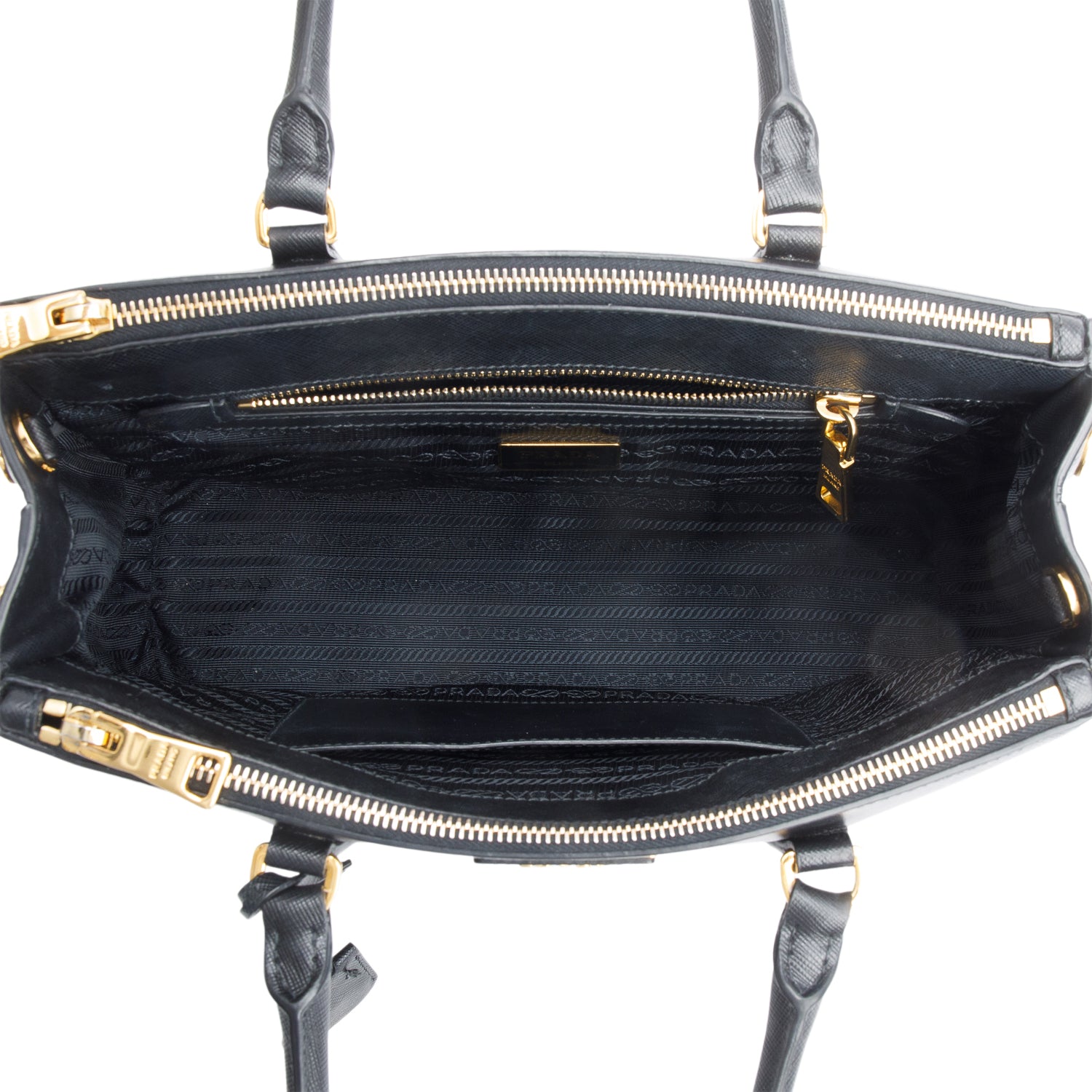 Prada Black Saffiano Leather Small Double Zip Galleria Tote w/ Strap