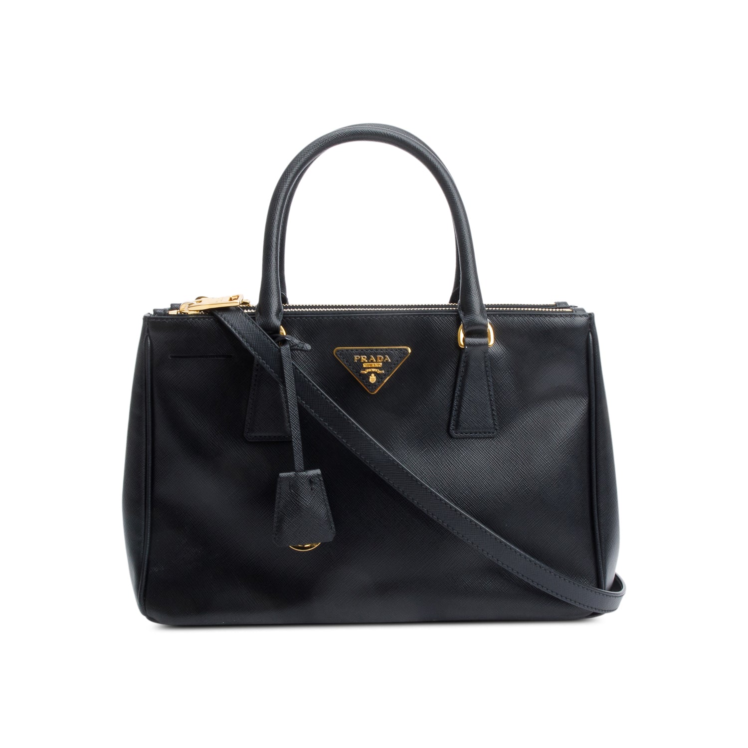 Prada Black Saffiano Leather Small Double Zip Galleria Tote w/ Strap