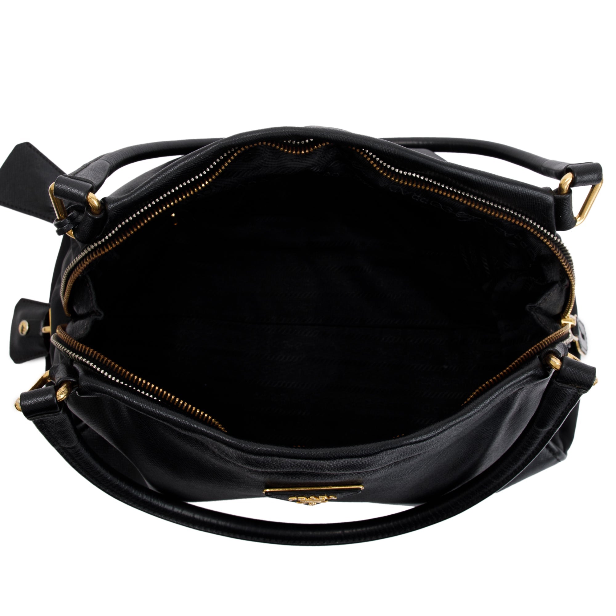 Prada Black Saffiano Leather & Tessuto Vernice Bauletto Frame Bag