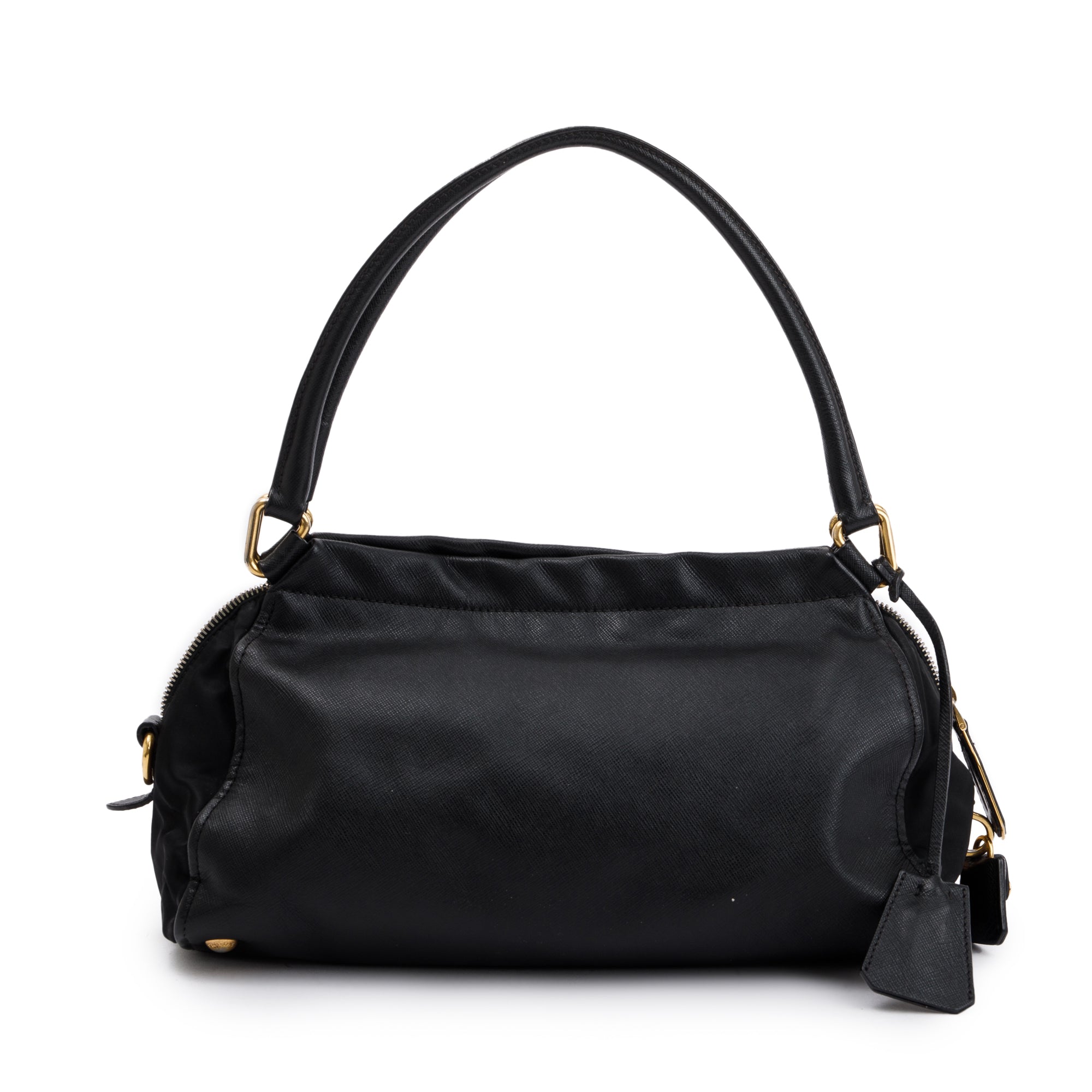 Prada Black Saffiano Leather & Tessuto Vernice Bauletto Frame Bag