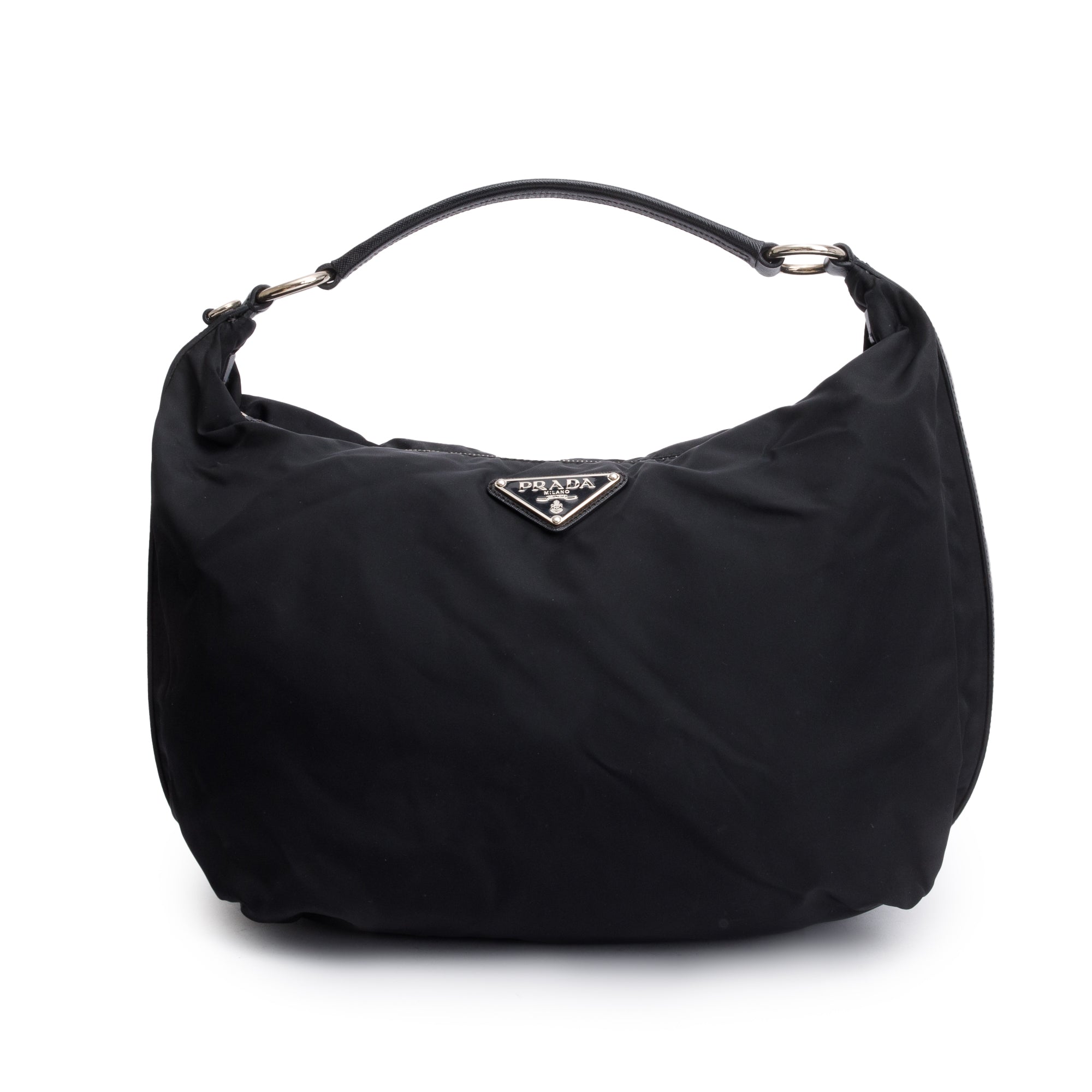 Prada Black Saffiano Leather-Trimmed Tessuto Nylon Hobo Bag