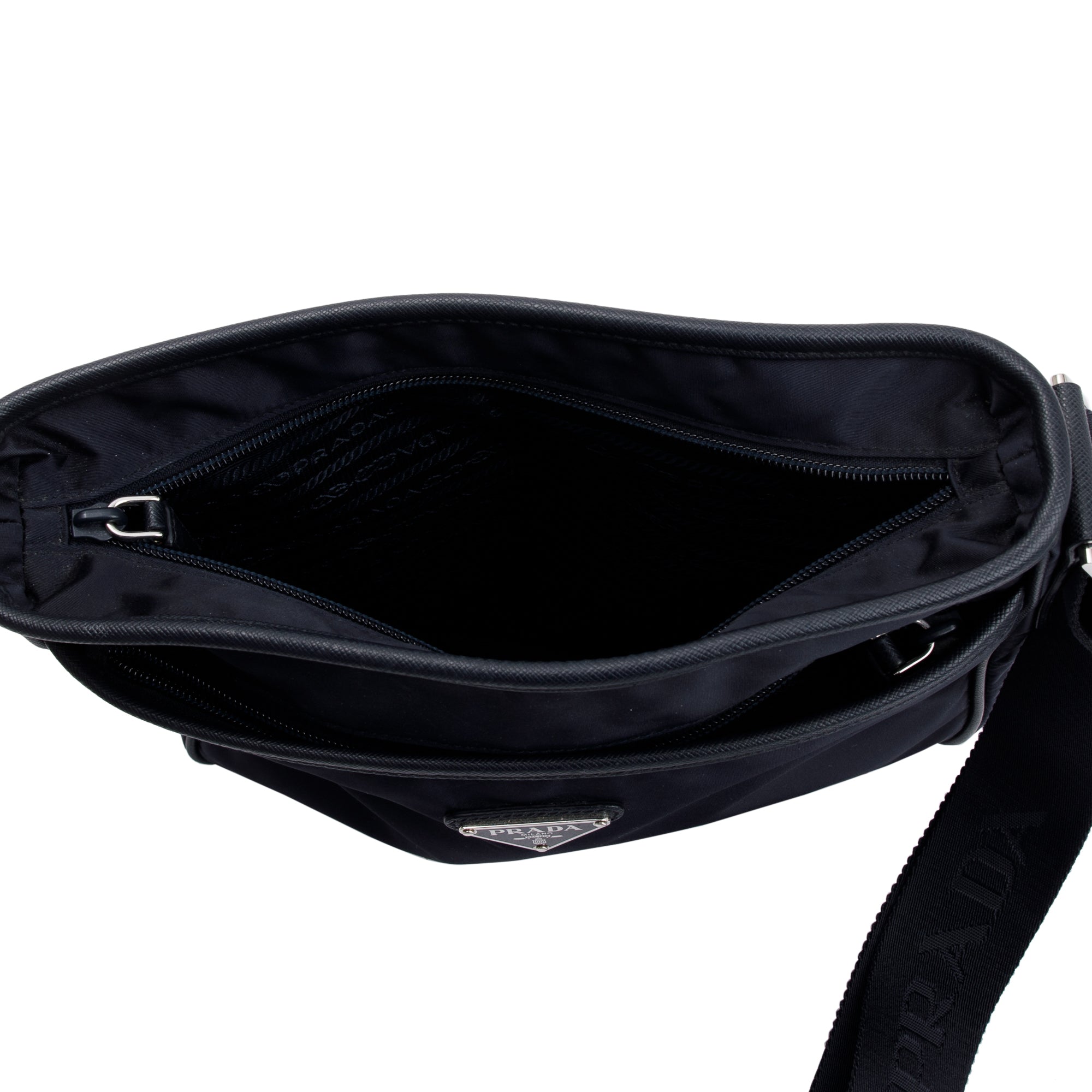 Prada Black Saffiano Leather-Trimmed Tessuto Nylon Messenger Bag