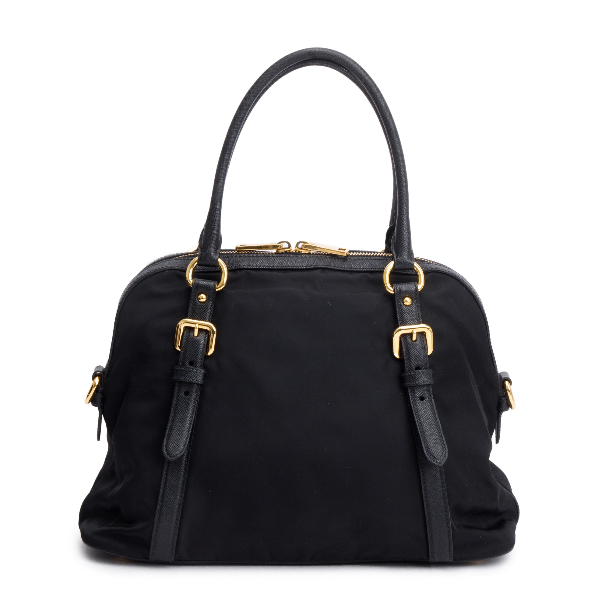 Prada Black Saffiano Leather-Trimmed Tessuto Nylon Shoulder Bag w/ Strap
