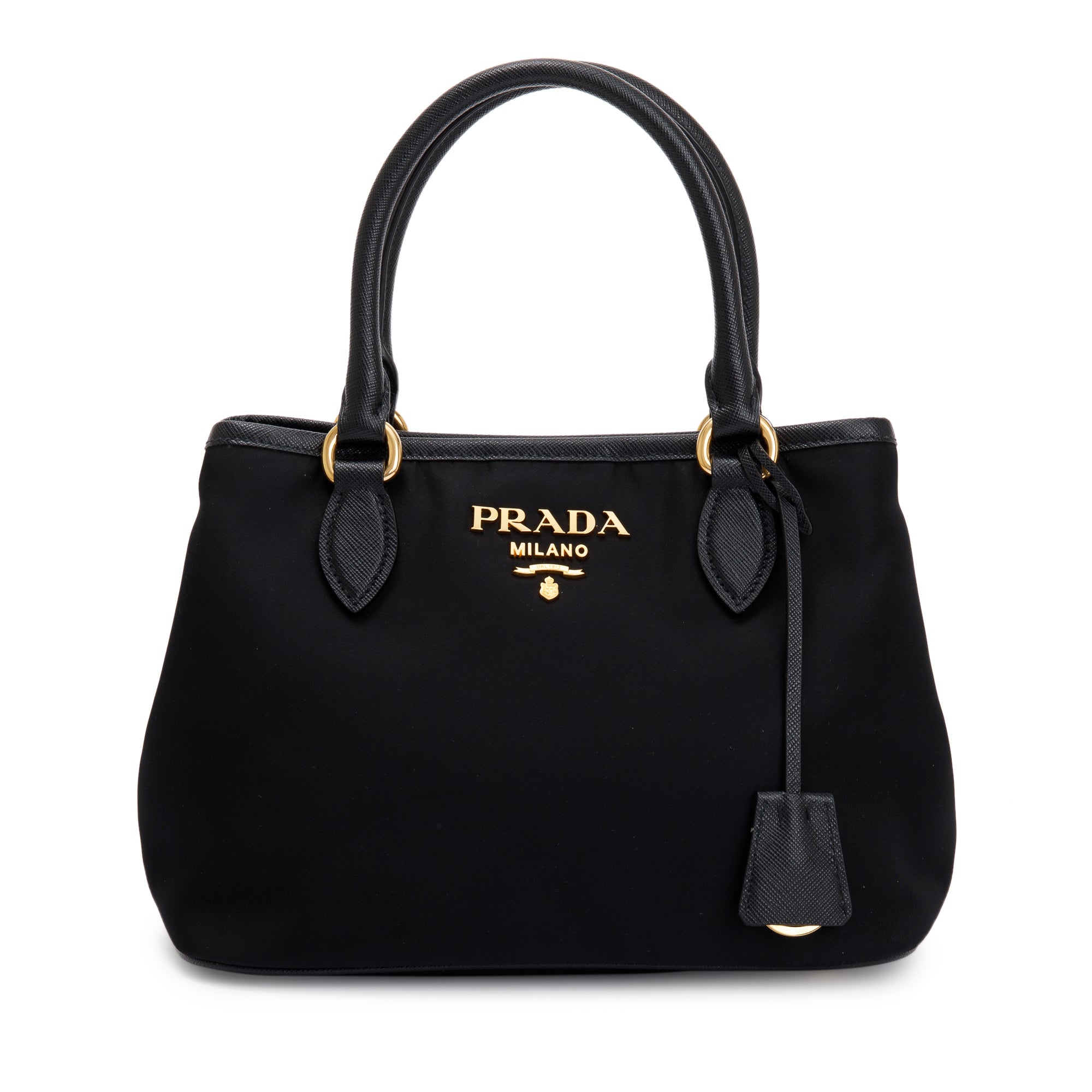 Prada Black Saffiano Leather Trimmed Tessuto Nylon Small Satchel w/ Authenticity Card & Strap