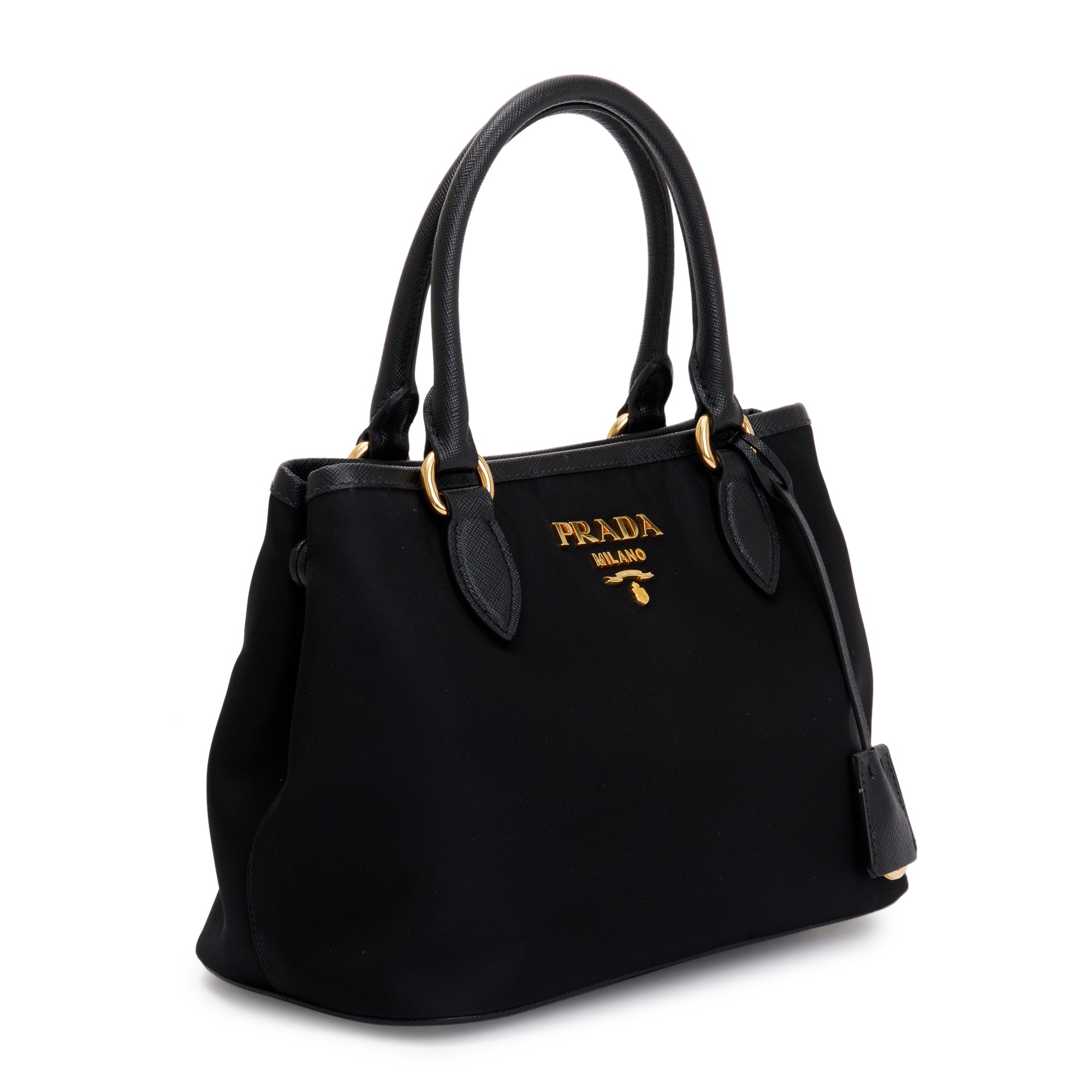 Prada Black Saffiano Leather Trimmed Tessuto Nylon Small Satchel w/ Authenticity Card & Strap
