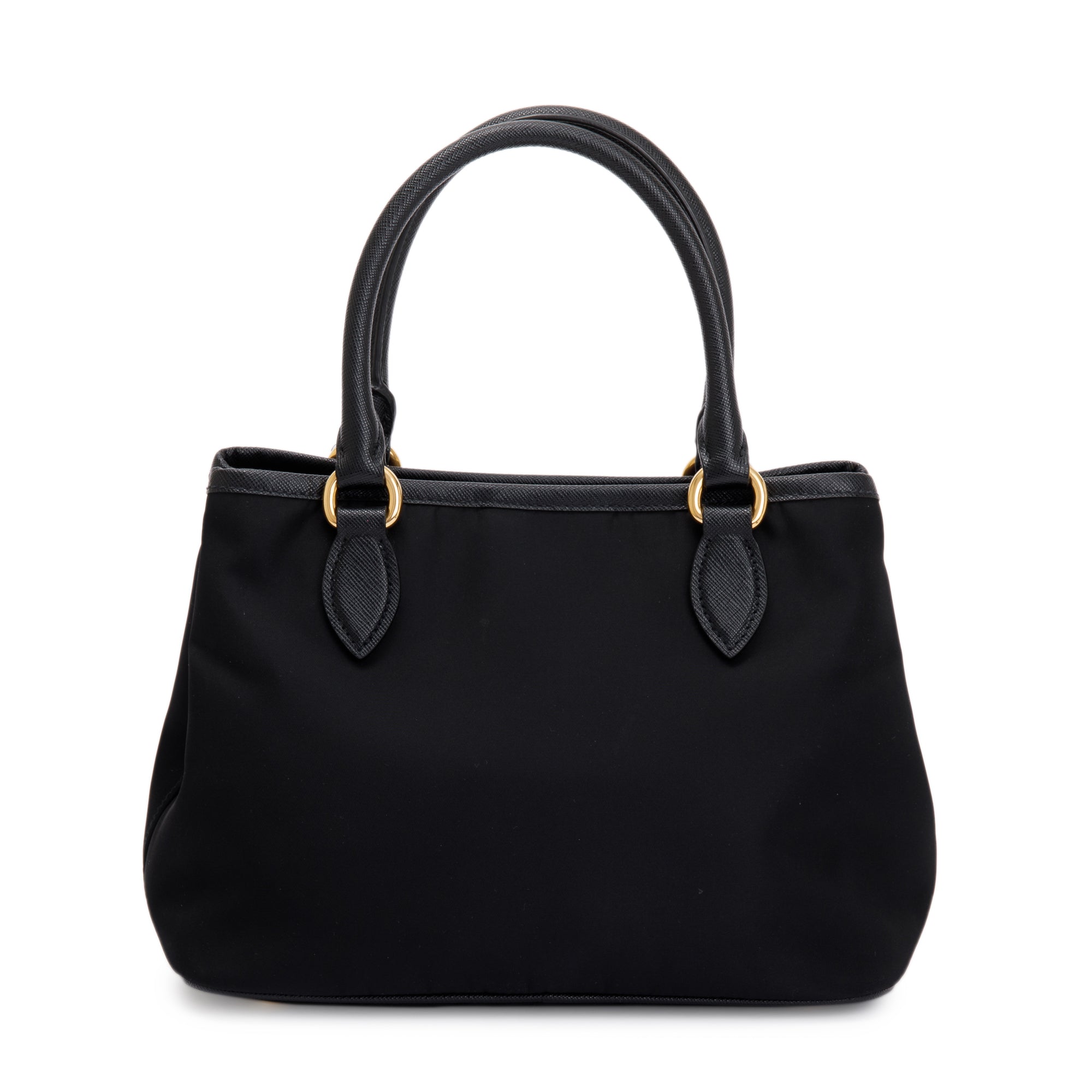 Prada Black Saffiano Leather Trimmed Tessuto Nylon Small Satchel w/ Authenticity Card & Strap
