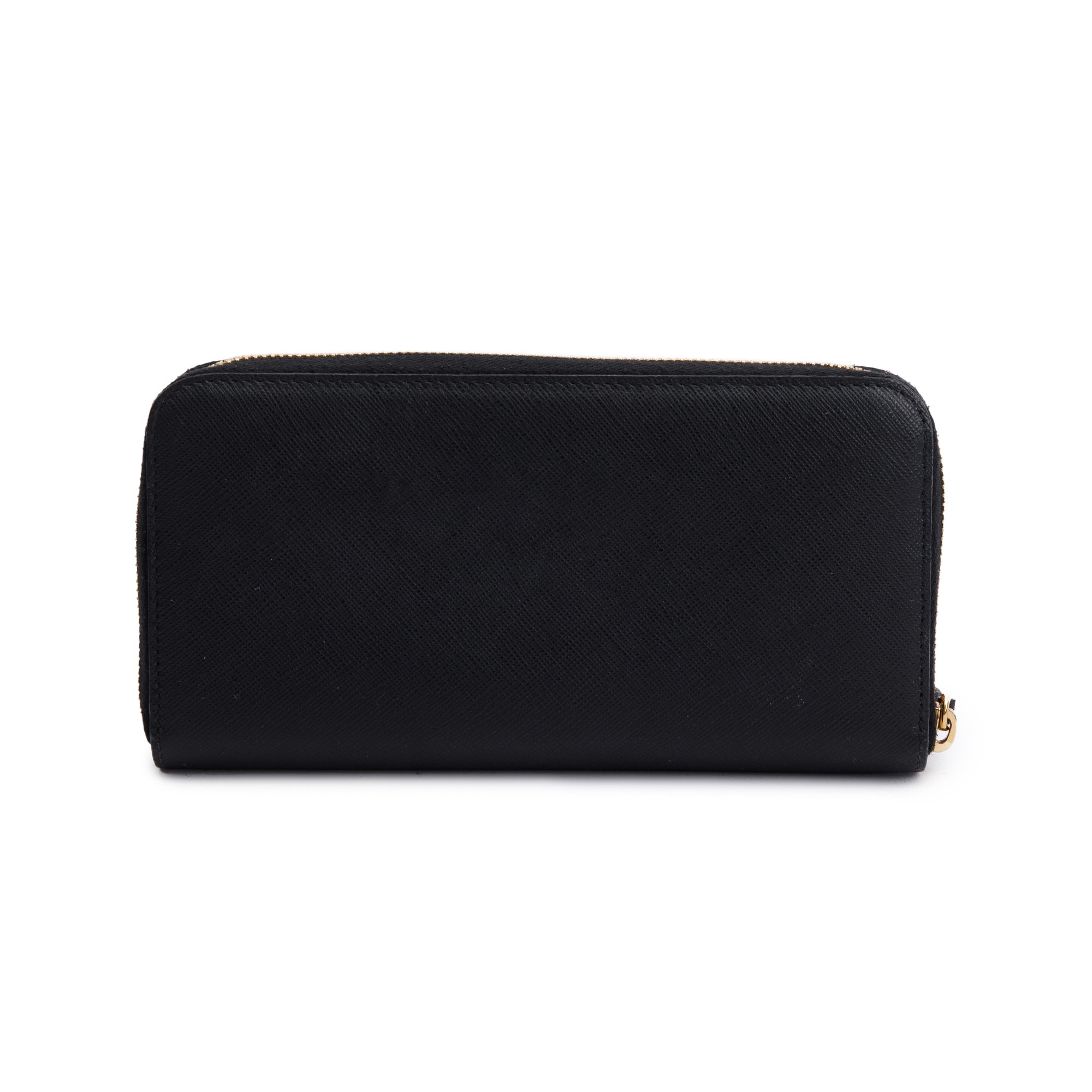 Prada Black Saffiano Leather Zip Around Wallet