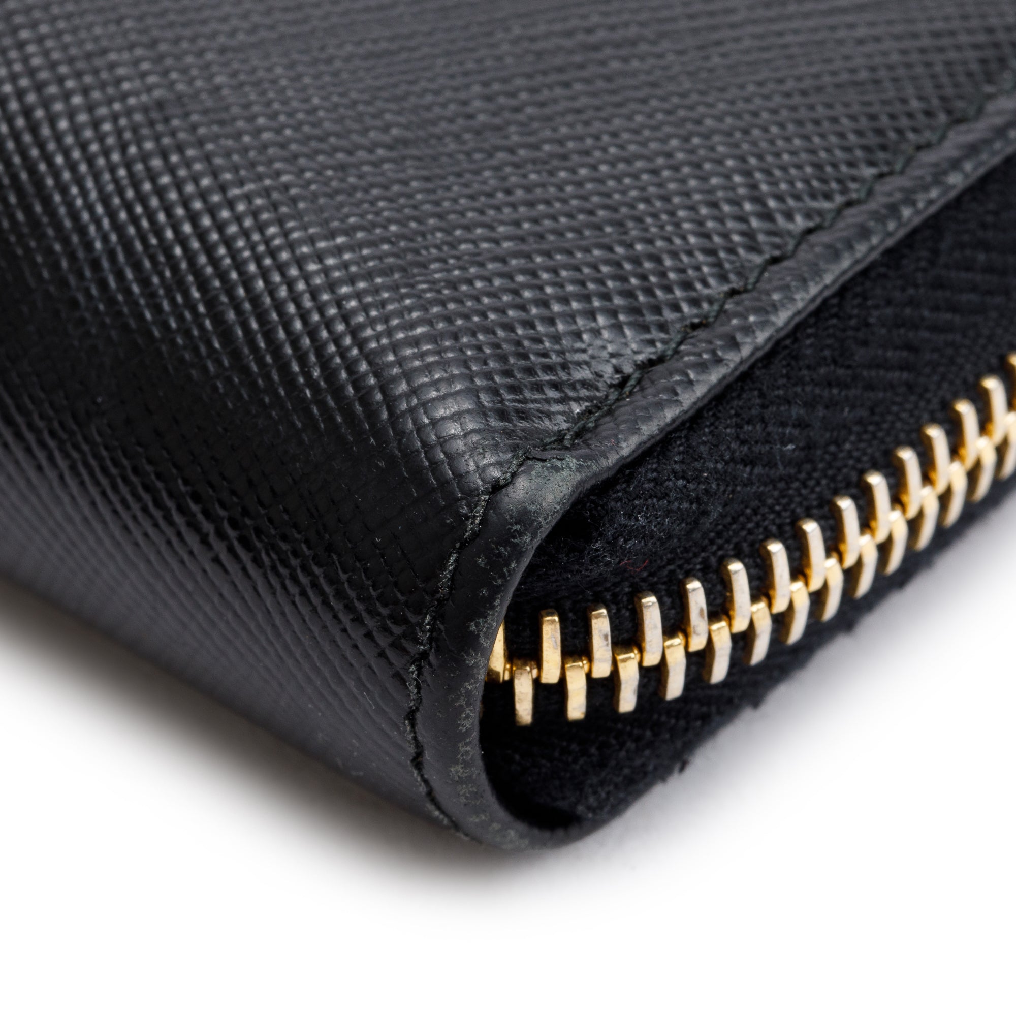 Prada Black Saffiano Leather Zip Around Wallet – OLIVER'S