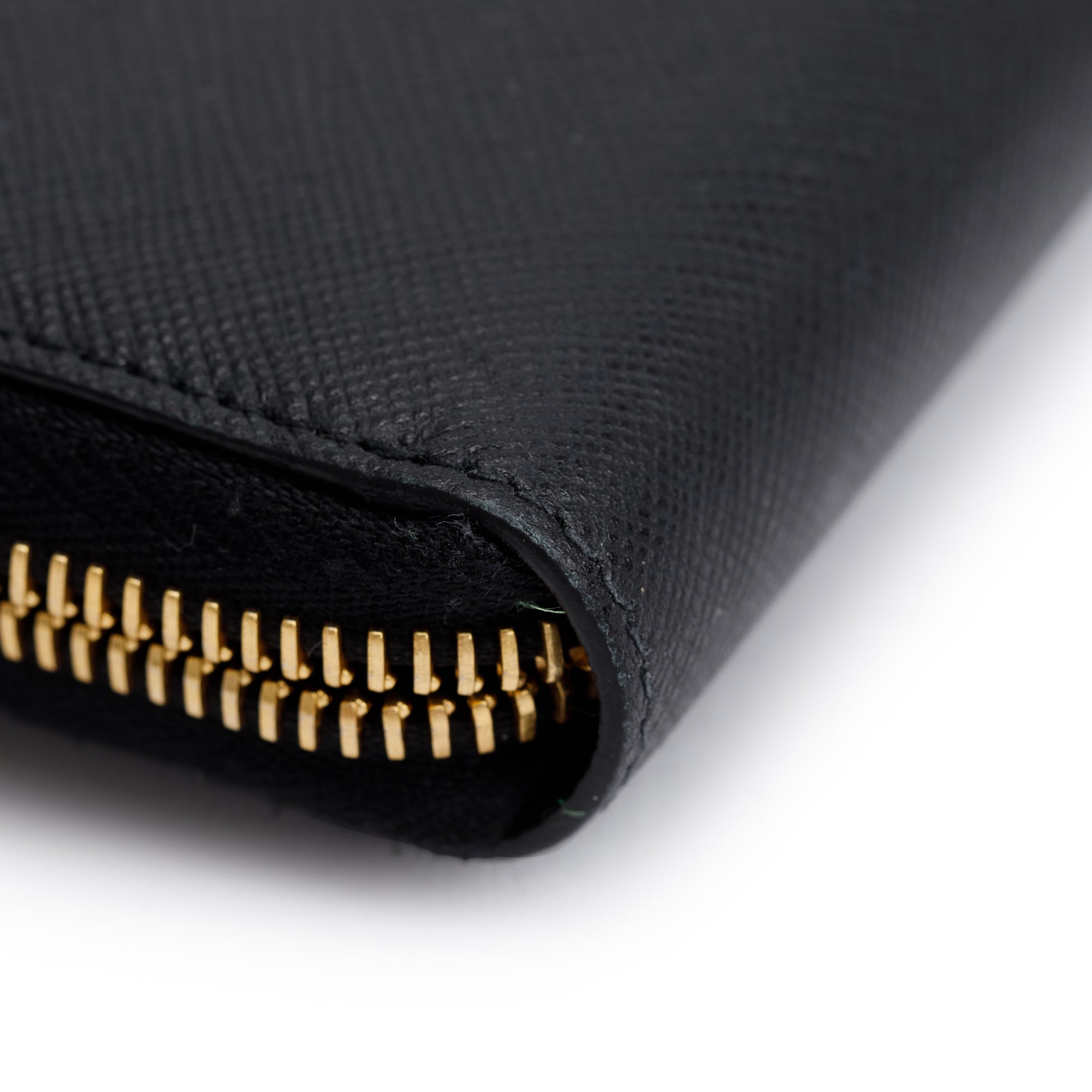 Prada Black Saffiano Leather Zip Around Wallet