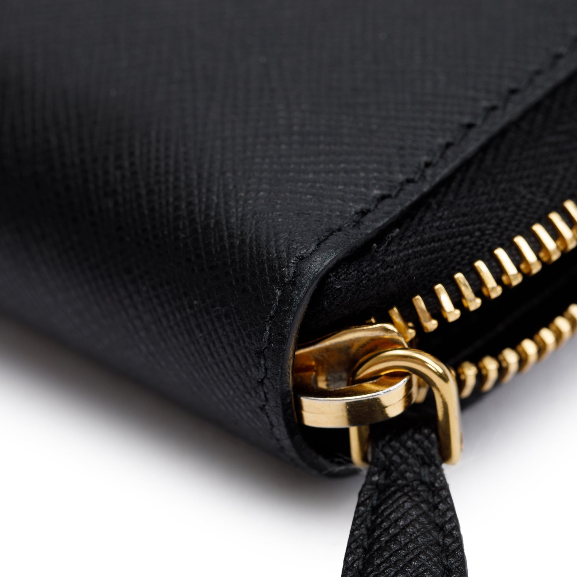 Prada Black Saffiano Leather Zip Around Wallet