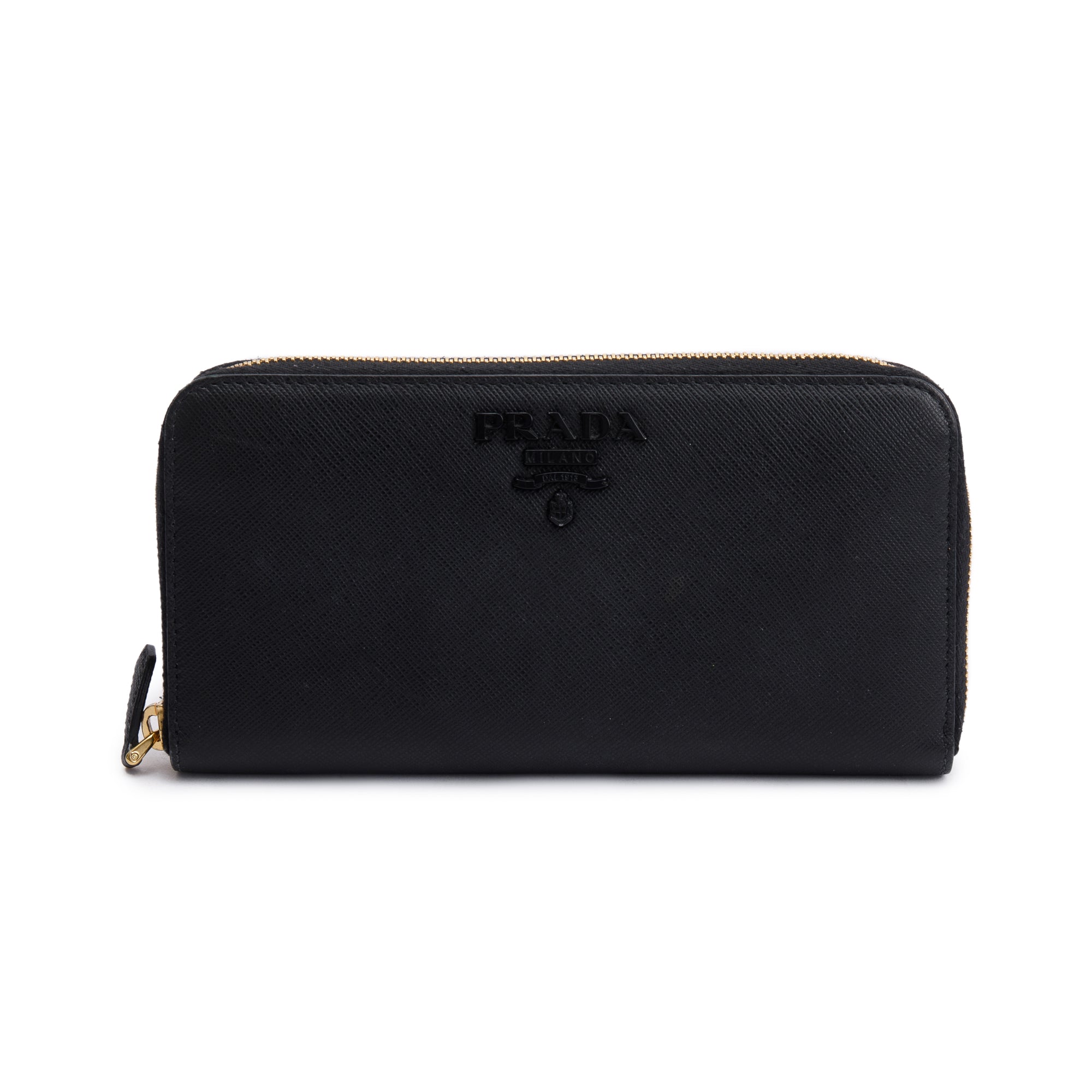 Prada Black Saffiano Leather Zip Around Wallet