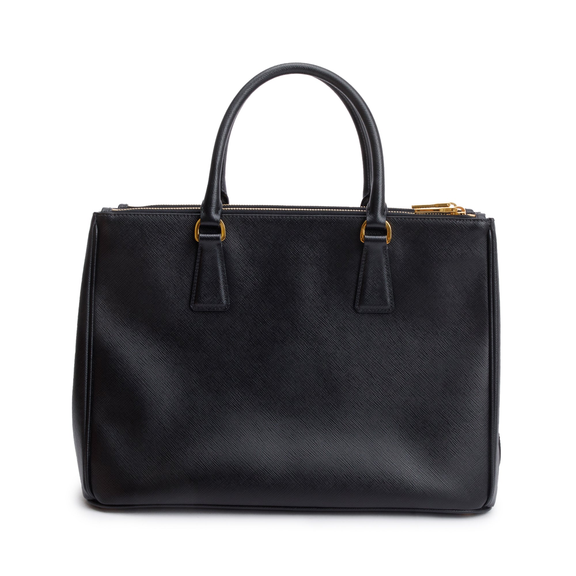 Prada Black Saffiano Lux Medium Double Zip Galleria Tote w/ Strap & Box