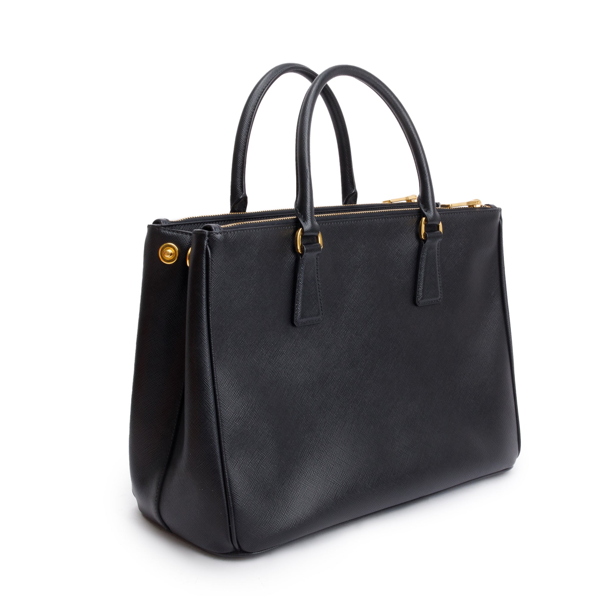 Prada Black Saffiano Lux Medium Double Zip Galleria Tote w/ Strap & Box