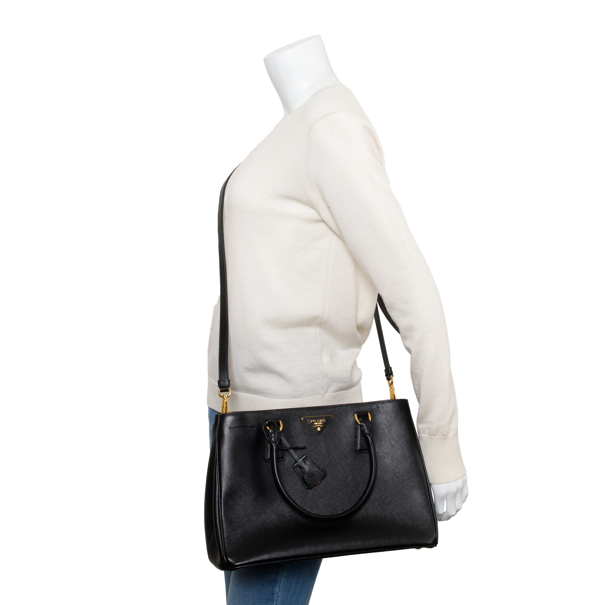 Prada Black Saffiano Lux Medium Galleria Tote w/ Strap