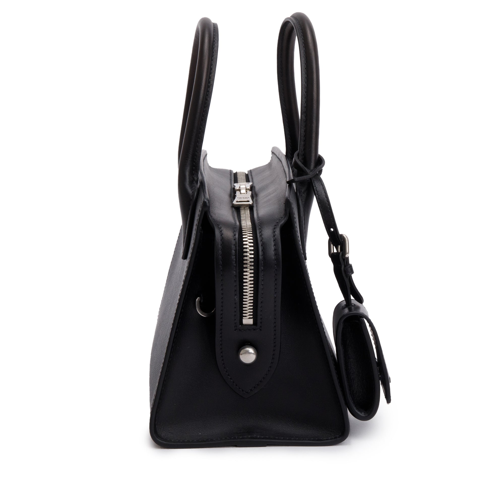 Prada Black Saffiano Lux Mini Monochrome Top Handle Tote w/ Strap