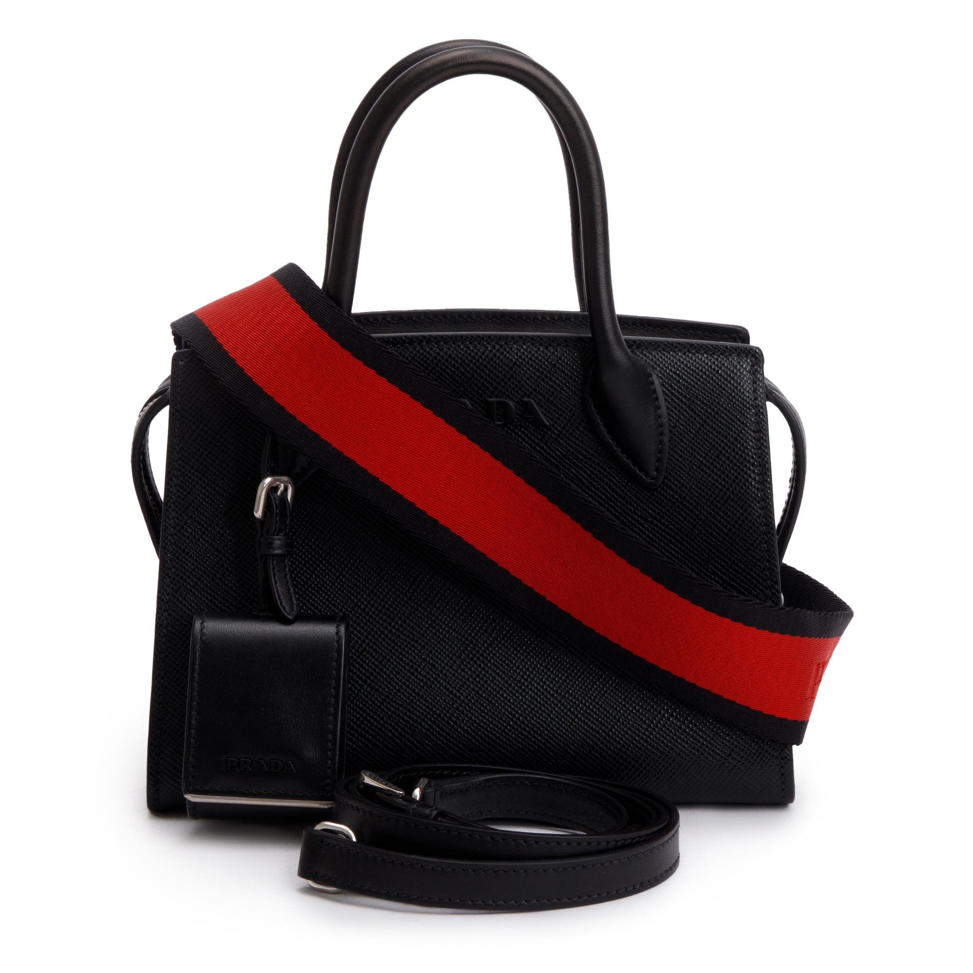 Prada Black Saffiano Lux Mini Monochrome Top Handle Tote w/ Strap