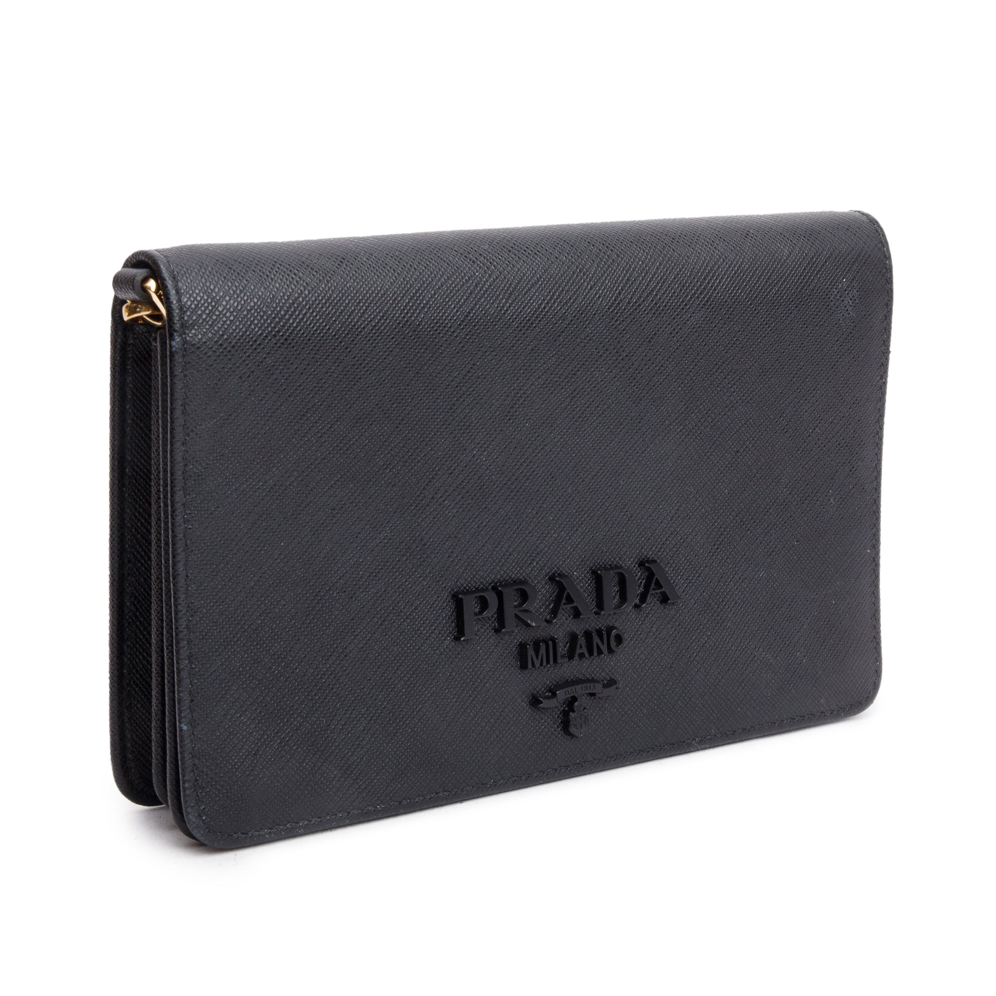 Prada Black Saffiano Lux Monochrome Wallet on Chain